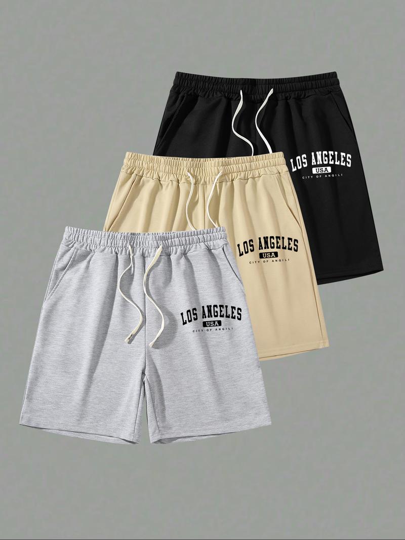 Men's Letter Print Drawstring Waist Shorts, Casual Regular Fit Shorts for Summer, Men's Bottoms for Daily Wear