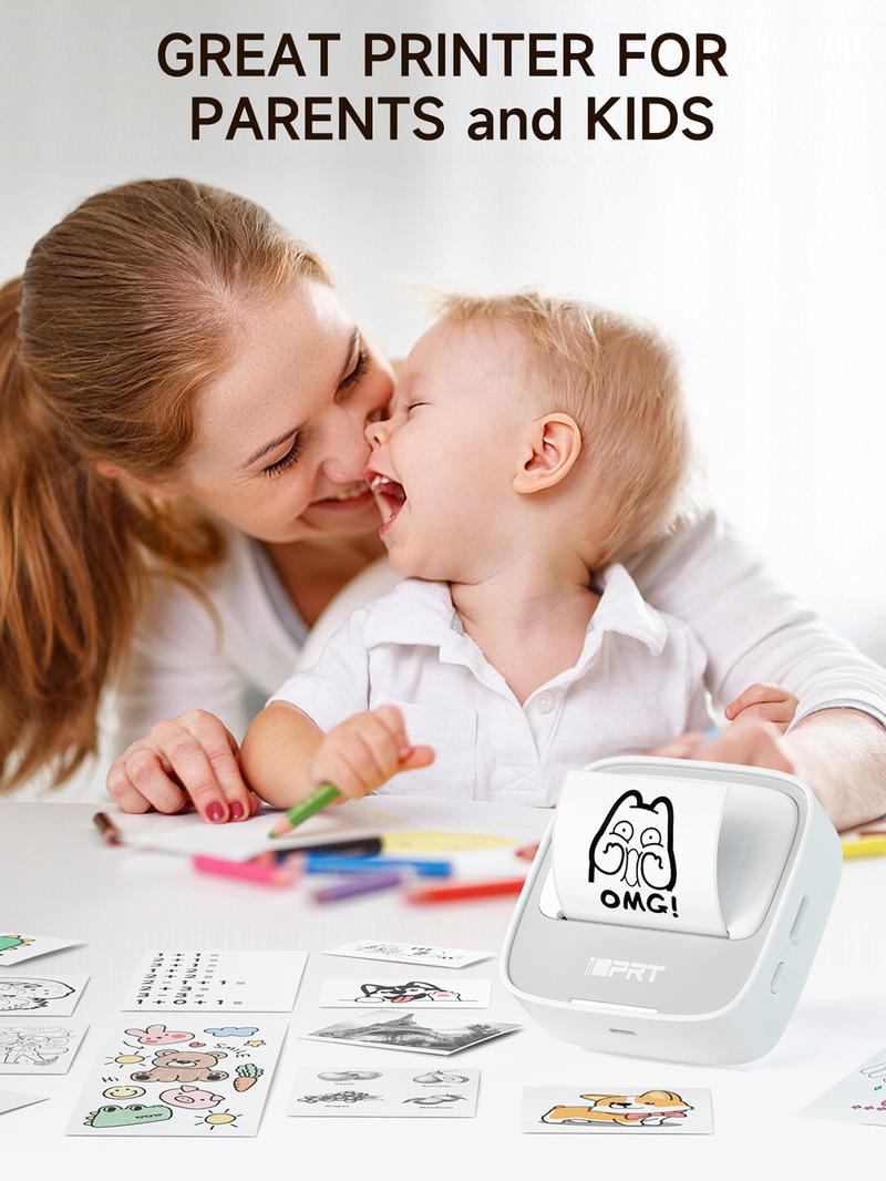 Mini Printer with 1 Roll of Stickers – Portable Bluetooth Inkless Thermal Printer for Study Notes, Pictures, DIY, and Labels