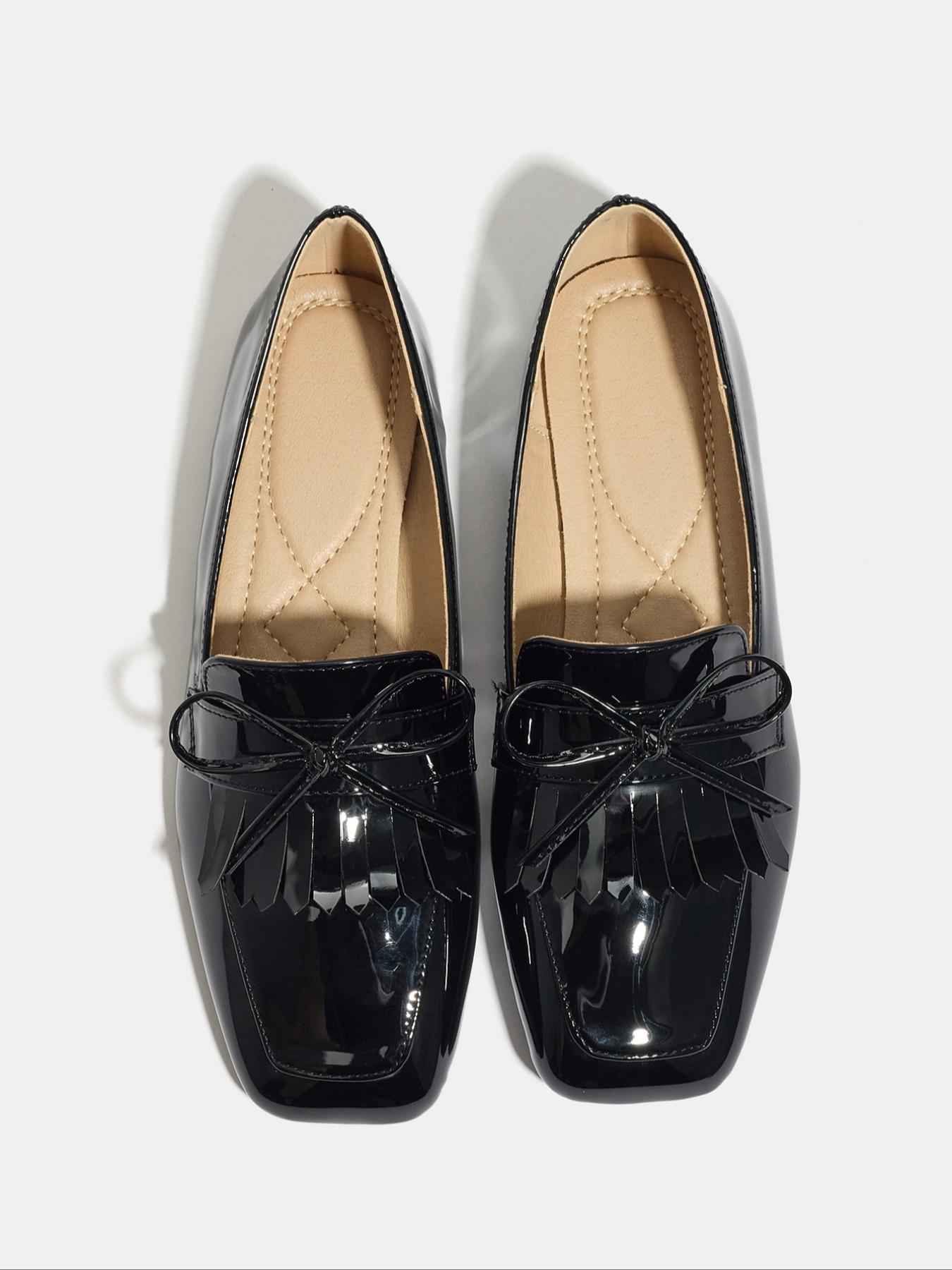 Women's Retro Flat Shoes with Bowknot and Fringe Design, Square Toe Slip-On Loafers for Spring & Fall Fashion