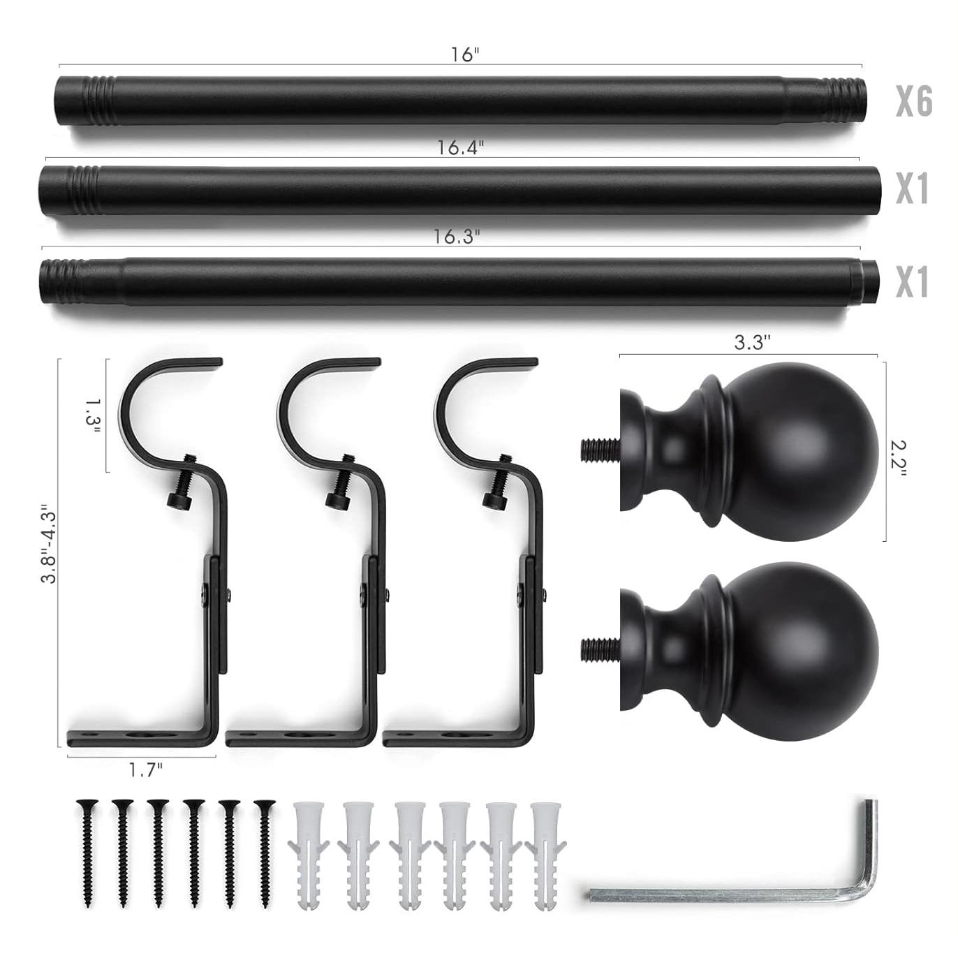 Inovaday Curtain Rods for Windows, 1 Inch Black Curtain Rod Set, Heavy Duty Drapery Rods with Adjustable Curtain Rods, Outdoor Curtain Rod with Ball Finials, Room Divider Curtain Rod for Living Room Bedroom Bathroom Interior Decoration Accessories