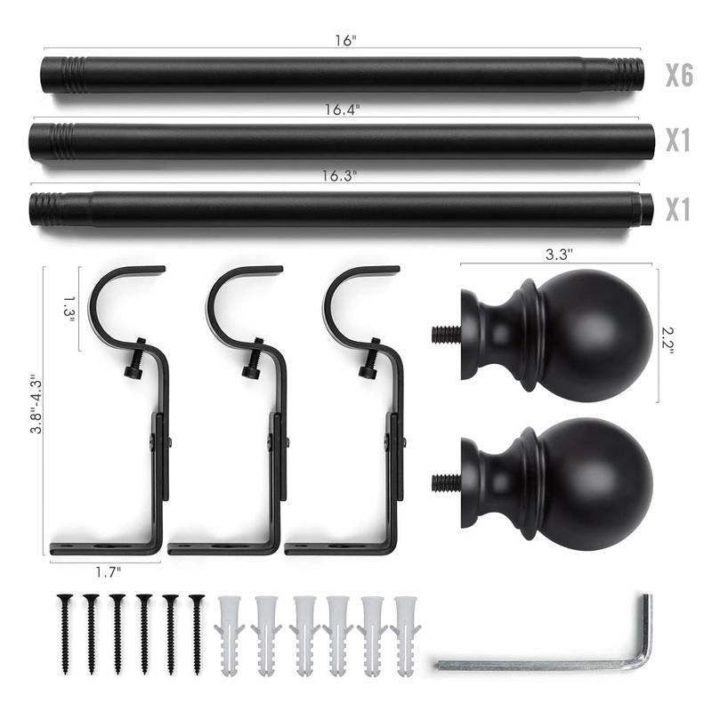 Inovaday Curtain Rods for Windows, 1 Inch Black Curtain Rod Set, Heavy Duty Drapery Rods with Adjustable Curtain Rods, Outdoor Curtain Rod with Ball Finials, Room Divider Curtain Rod for Living Room Bedroom Bathroom Interior Decoration Accessories