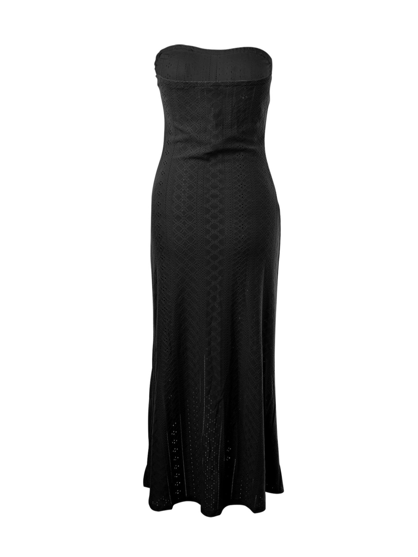 Women's Plain Eyelet Embroidery Ruched Split Thigh Tube Dress, Casual Strapless Sleeveless Long Dress for Summer, Women's Clothing for Beach Holiday, Womenswear, Lady