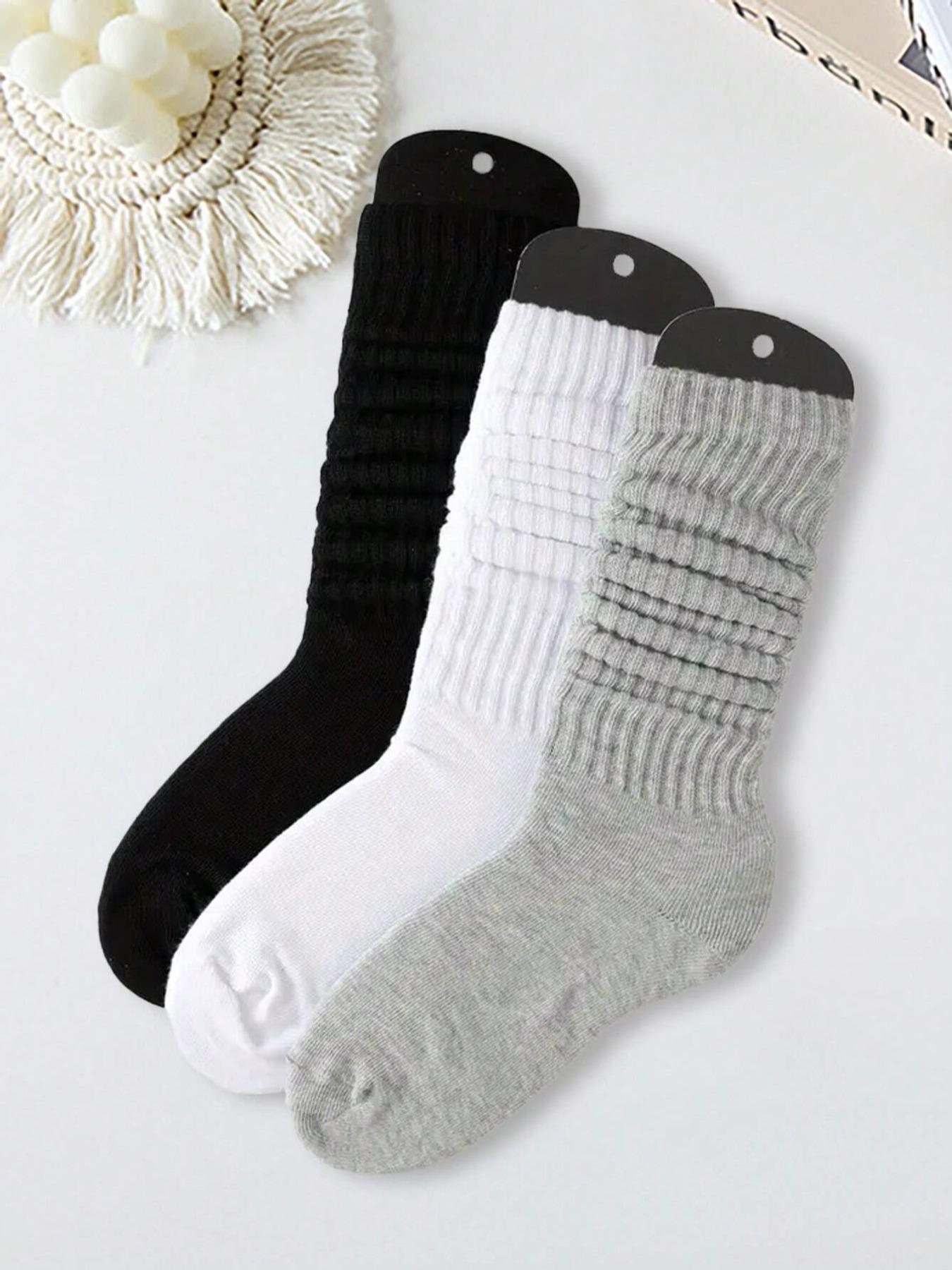 Women's 3 Pairs Solid Slouch Crew Socks, Baggy Socks, Fashion Casual Comfy Socks for Daily Outdoor Wear, Ladies Socks for All Seasons, Womenswear