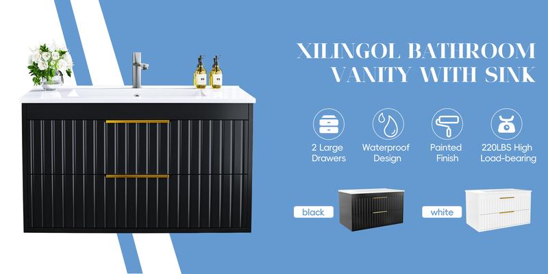 Topwin 30-Inch Floating Bathroom Vanity&Ceramic Sink – Modern Wall-Mounted Cabinet&2 Drawers for Storage Organizer Aesthetic Organizing Minimal Design