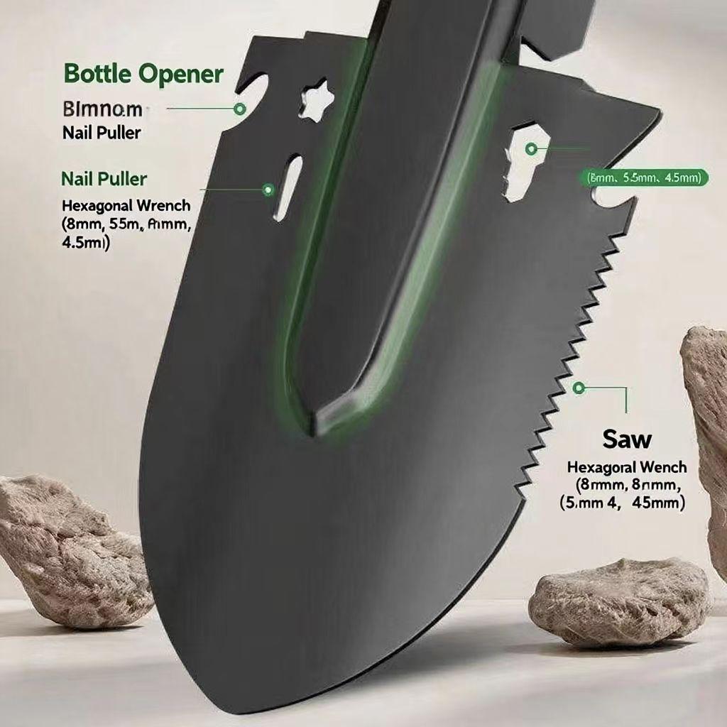 Versatile Engineer Shovel: For wilderness, off - road, rescue & fishing. Comes with compass, hex wrench, saw, opener. Easy to carry. A top outdoor multi - tool! fishing  time  fishing  lures Stainless Steel Knives Survival Supplies Stainless Steel Knives