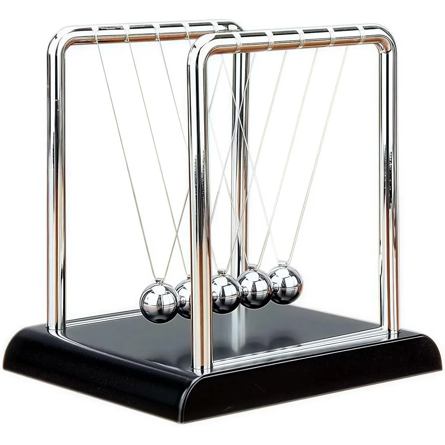 Newtons Cradle Balance Pendulum Balls, Swinging Kinetic Balls with Black Base, Science Physics Educational Learning Tool, Office Home Creative Decoration, Stress Relief Fidget Desk Toy (Medium)