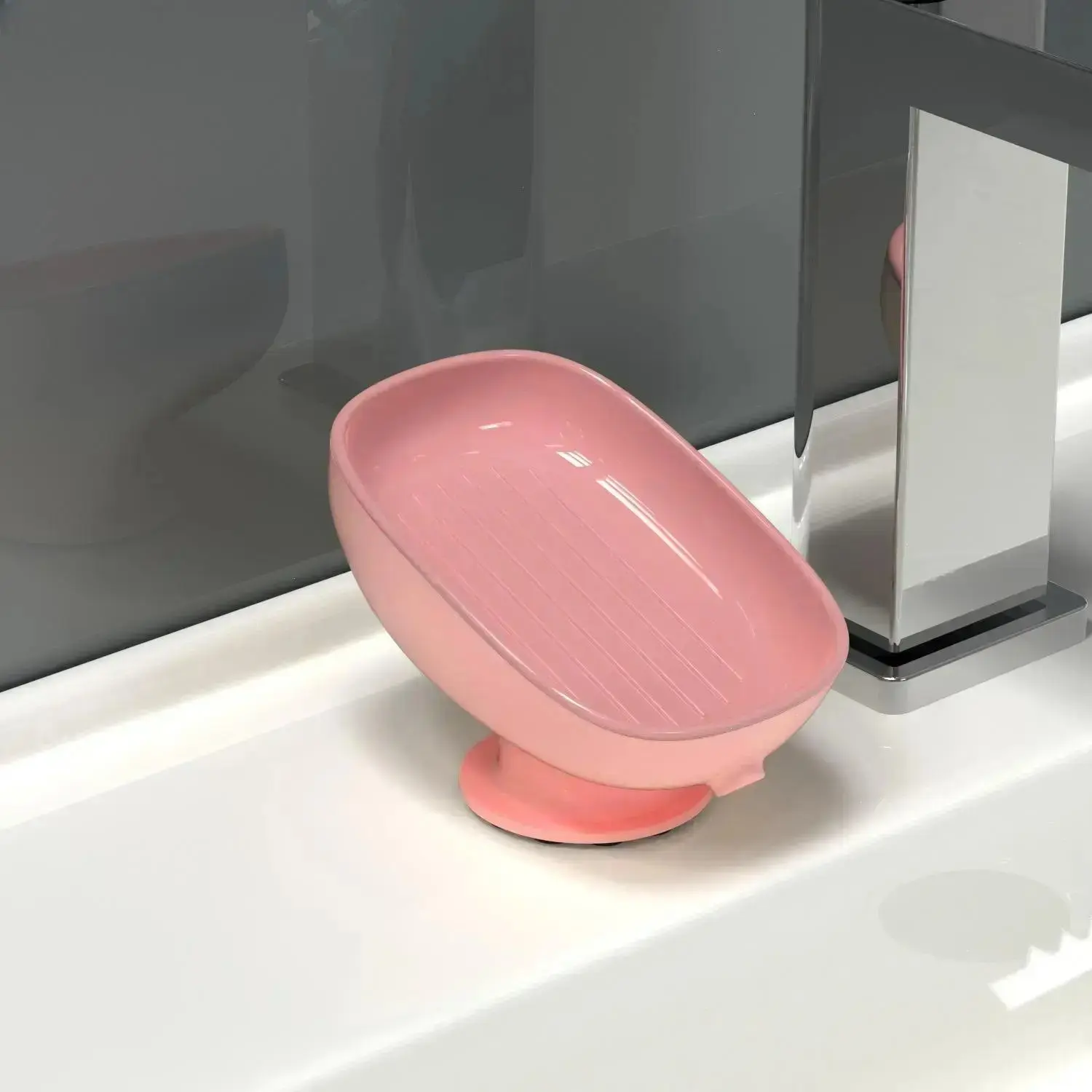 Leaf‑Shaped Soap Dish With Suction‑Cup Base, Self‑Draining Soap Holder, Non‑Slip Design for Bathroom Sink & Shower, Practical Bathroom Organizer Accessory sohochic