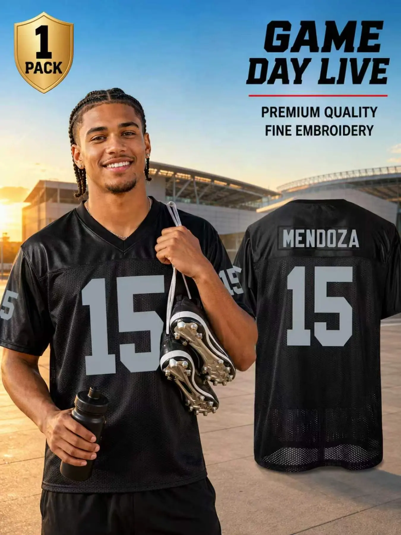 KTYSDE Men's American Football Jersey Mesh Breathable Las Vegas Sports T-Shirt Athletic Tops V-Neck Number 15 Athletic Game Day Jersey for Training Gym Running Unisex