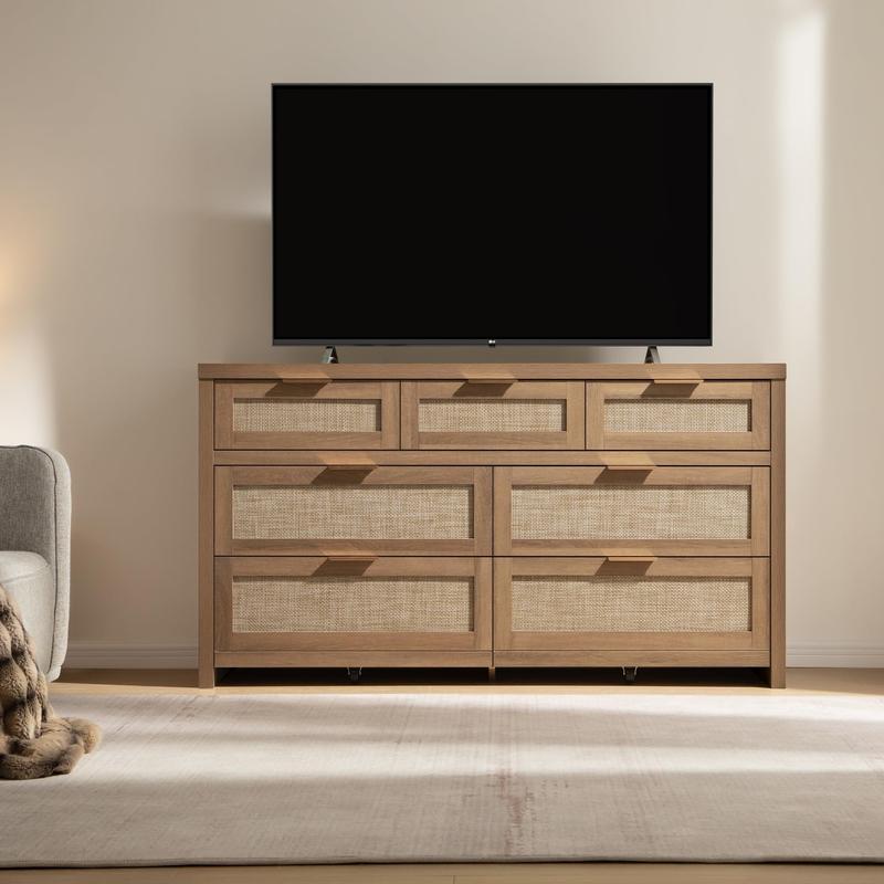 SICOTAS Rattan Dresser for Bedroom, 17.7" x 56.9" x 31.3" Size 6 Drawer Dresser with Ample Storage,Unique Engineered Wood Dressers Large Chest of Drawers for Nursery, Closet, Boho TV Stand for Bedroom, Sturdy and Durable, Easy Installation SICOTAS Rattan Dresser for Bedroom, 17.7" x 56.9" x 31.3" Size 6 Drawer Dresser with Ample Storage,Unique Engineered Wood Dressers Large Chest of Drawers for Nursery, Closet, Boho TV Stand for Bedroom, Sturdy and Durable, Easy Installation