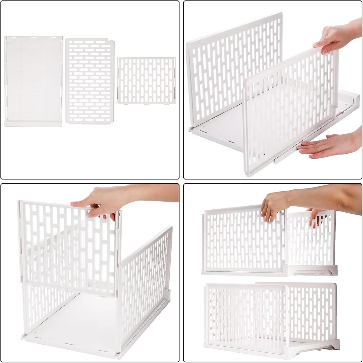 Stackable Plastic Storage Baskets, Foldable Closet Organizer Boxes, Wardrobe Container & Drawer Rack, Suitable for Cabinets, Bedroom, Dormitory, Bathroom, Kitchen, Office, Stackable Design