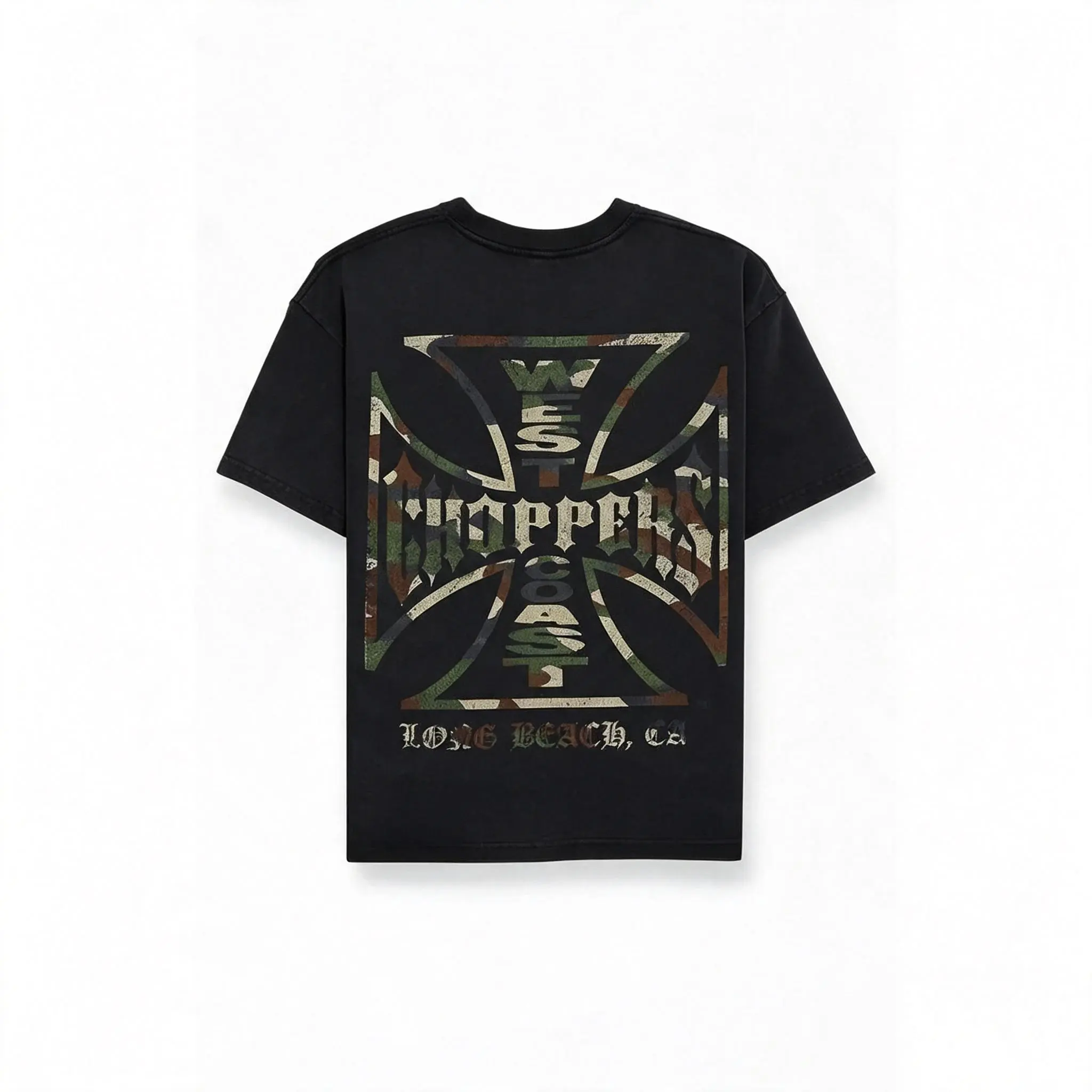 Vintage Camo Cross Graphic T-Shirt – Multicolor shirt Biker Style Border Print Tee, Casual Streetwear Cotton Top for Men Women