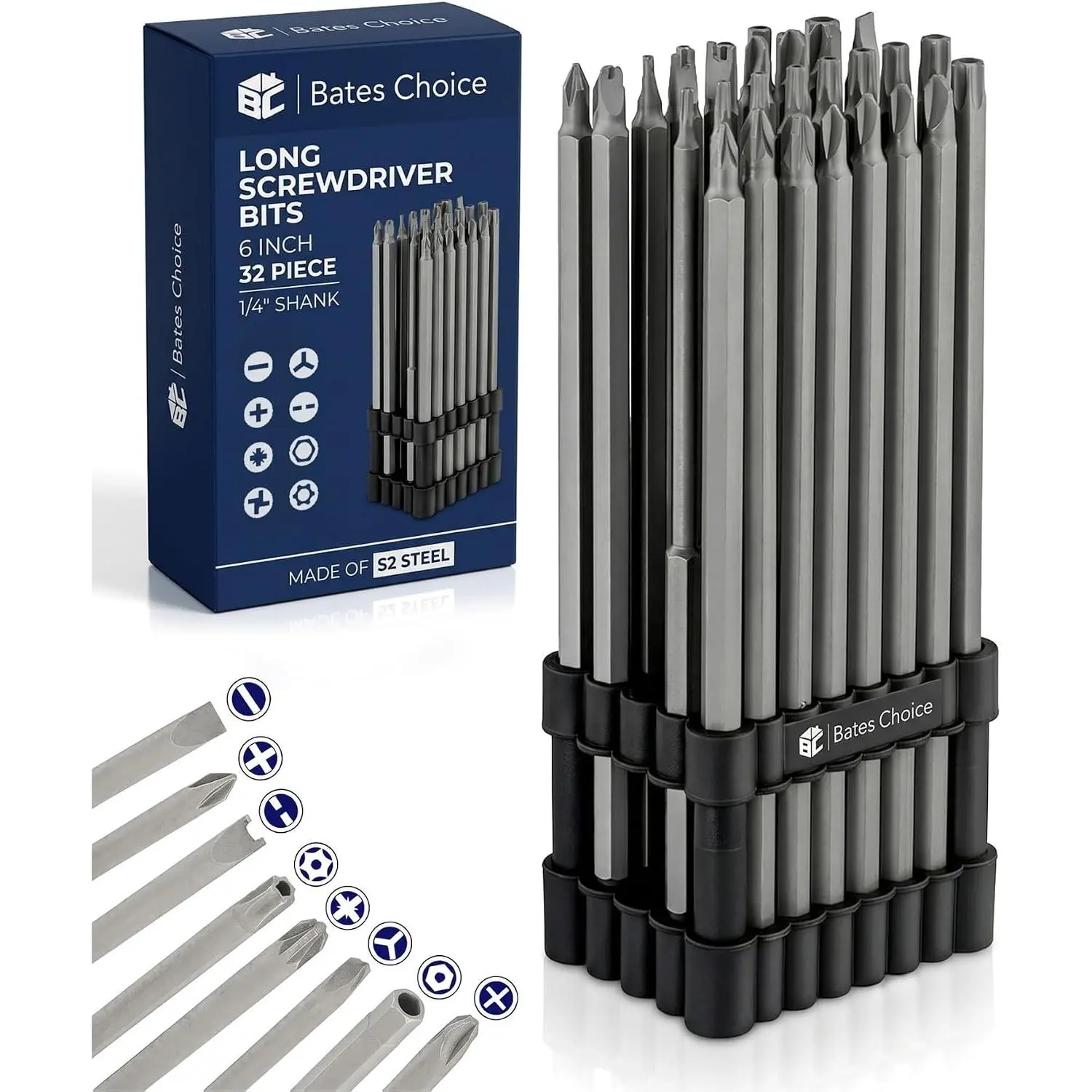 - Long Screwdriver Bits, 6 Inch, 32 pcs, 1/4" Shank, S2, Long Screwdriver Bit Set
