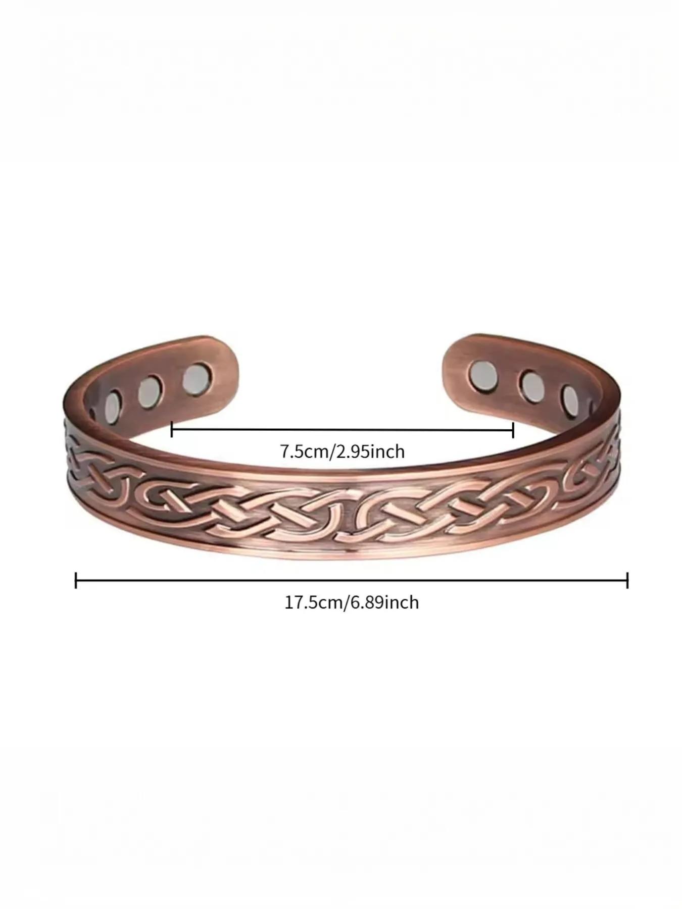 Men's Vintage Carved Copper Magnetic Energy Bracelet, Adjustable with 6 Magnets, Promotes Circulation, Perfect for Festivals, Parties, Travel