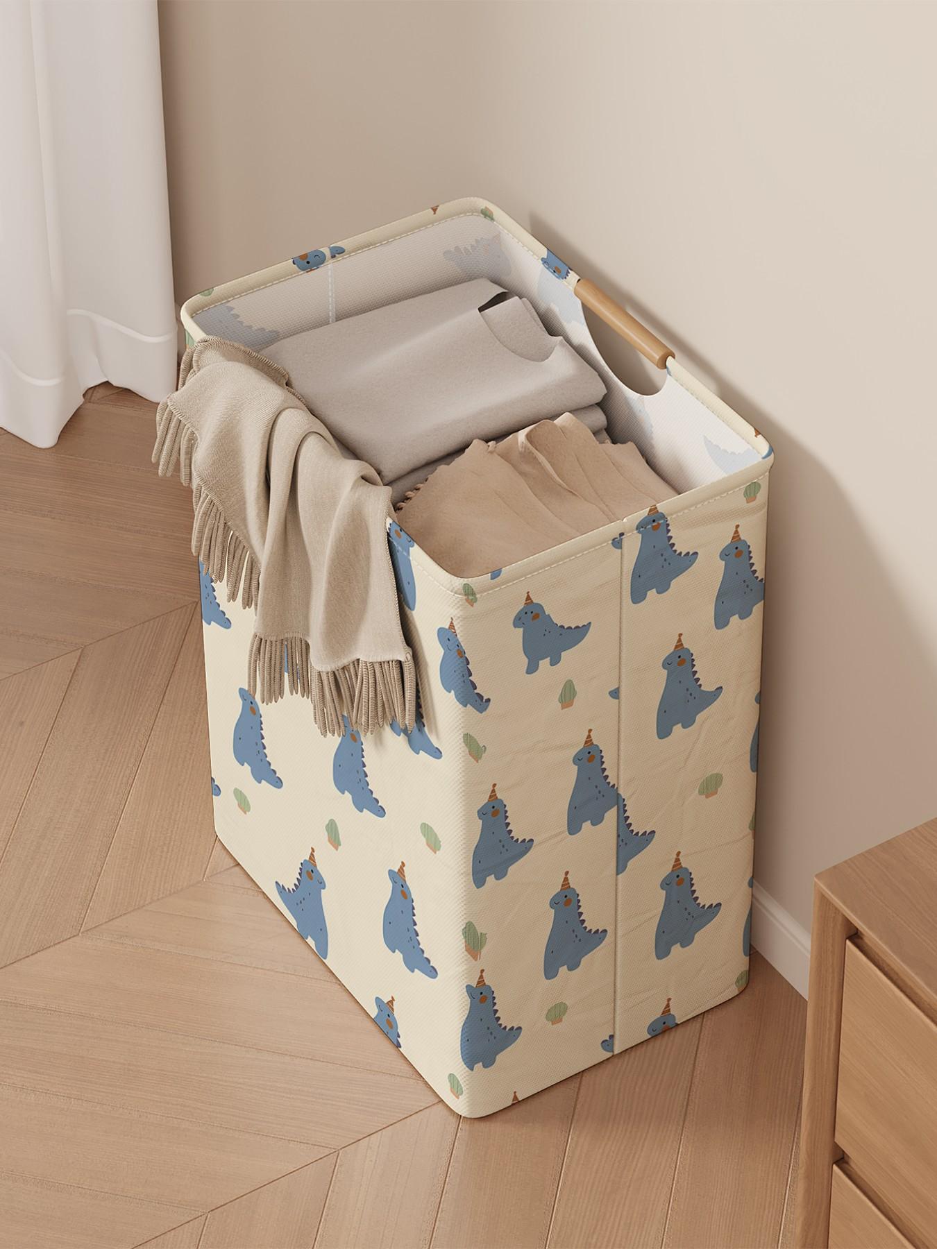 Small Dinosaur Pattern Open Storage Box, Foldable Laundry Basket with Handle, Home Bathroom Folding Clothes Storage Bucket