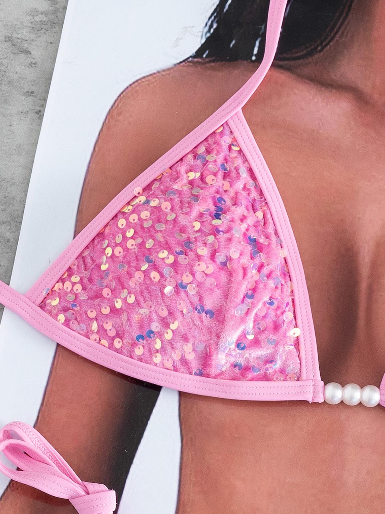 Women's Sequined Halter Bikini Set, Elegant Twist Back Tie Beaded Swimwear, Perfect for Resort Beach Evening Date Summer