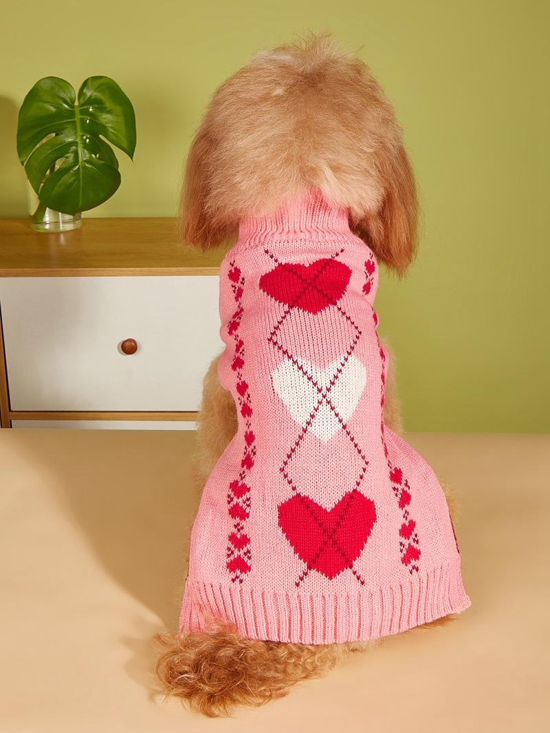 New Valentine's Day Knit High-Elasticity Round Neck Pink Red Lover Bow Heart Pattern French Bulldog Bichon Dog Sweater