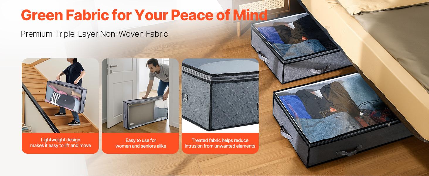VEVOR Under Bed Storage with Clear Lids, 39.2x 19.7x 7.1 Inch, 90L Large Underbed Clothes Storage Containers, Low Profile Under Bed Drawer Shoe Organizer Bins Box for Blanket Shoe Bedroom, 4 Pack
