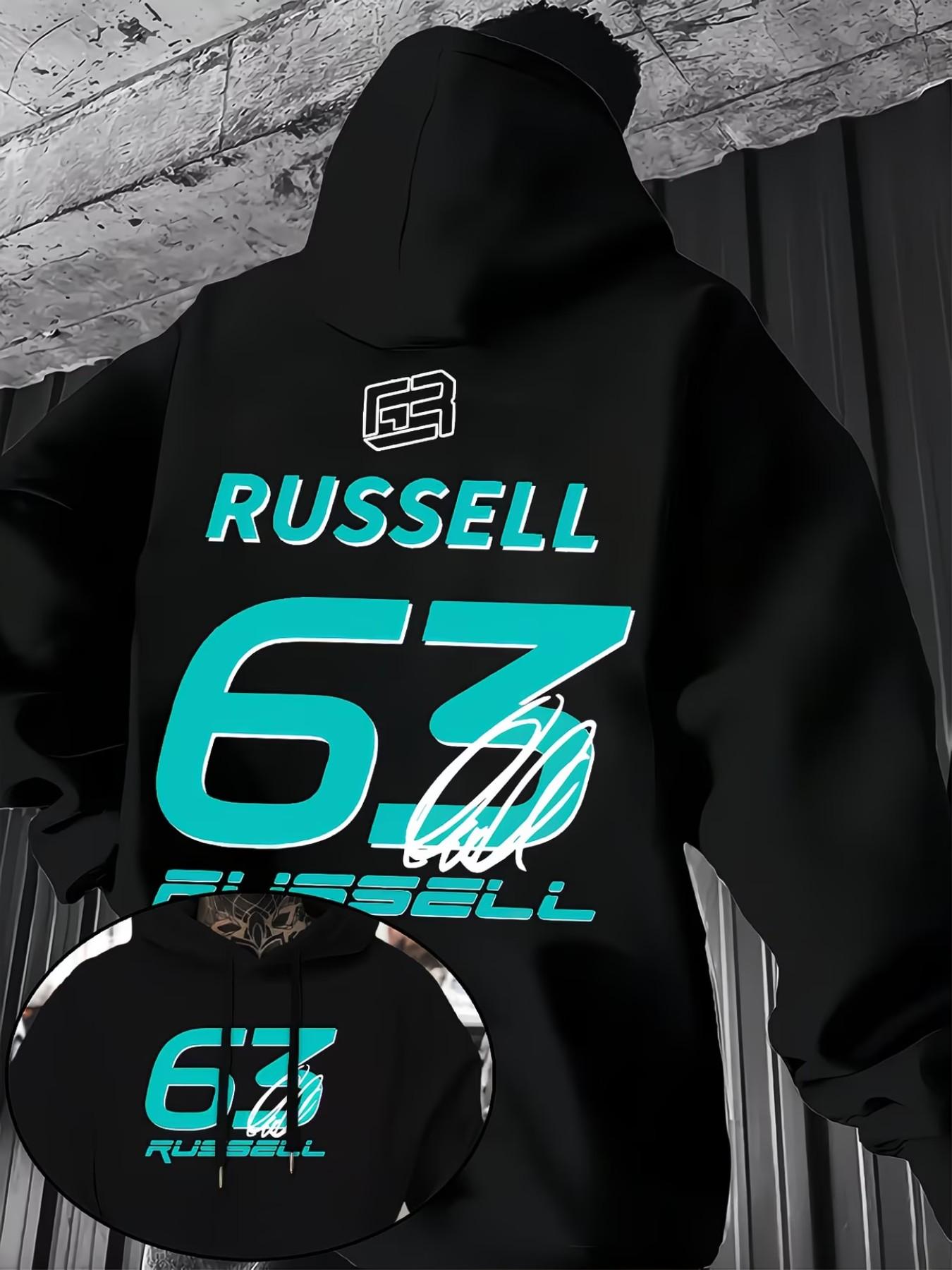 Men's Fashion Fleece Hoodie, Russell Pattern Pullover, Dual-Sided Print, Casual & Formal, Fall Winter Outerwear, Street Style
