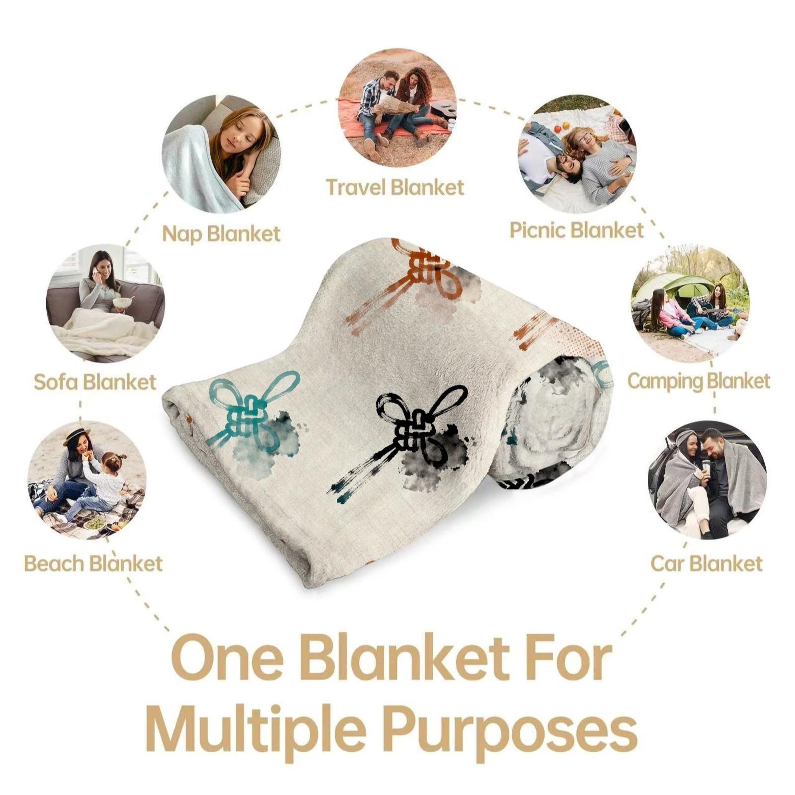 1 Piece Chinese Knot Watercolor Single-Sided Print Flannel Blanket, HD Digital Single-Sided Printed Ultra Soft Plush Blanket, Warm and Cozy Multipurpose Blanket for Sofa, Bed and Travel, Ideal All-Season Gift Blanket