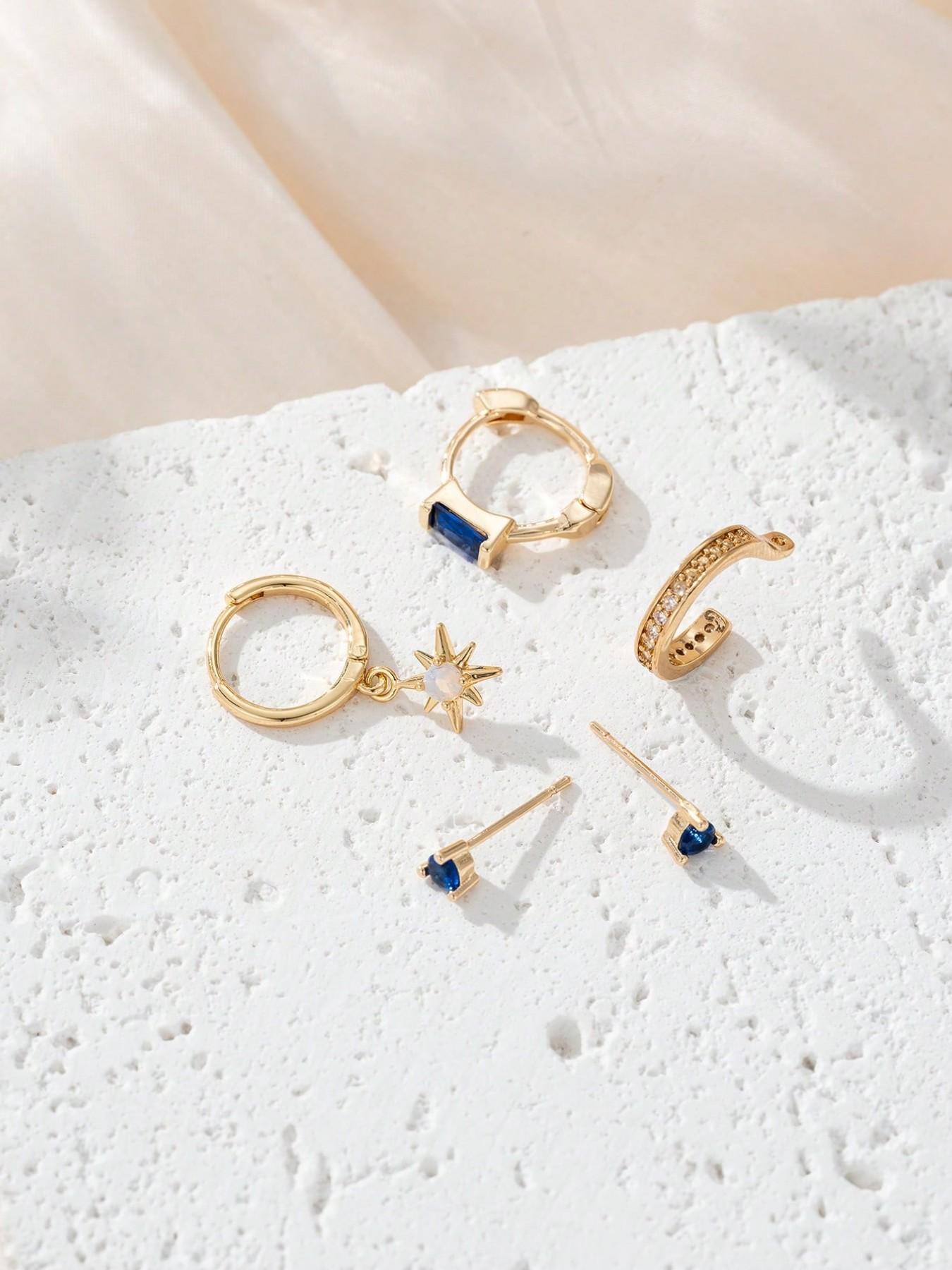 Women's Fashion Jewelry Set, Blue Artificial Zircon Earrings, Perfect for Music Festivals & Parties, Stylish Accessory