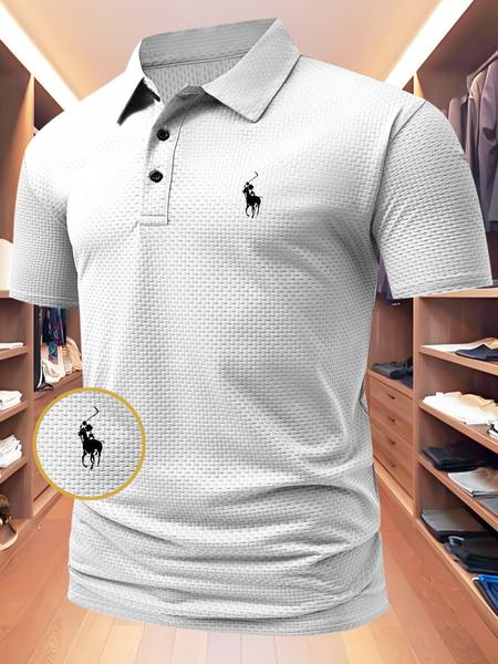 Men's Summer Polo Shirt, Casual Golf Polo, Casual Fitted Design, New Jacquard Fabric, Short Sleeve Collar, Available in Multiple Colors