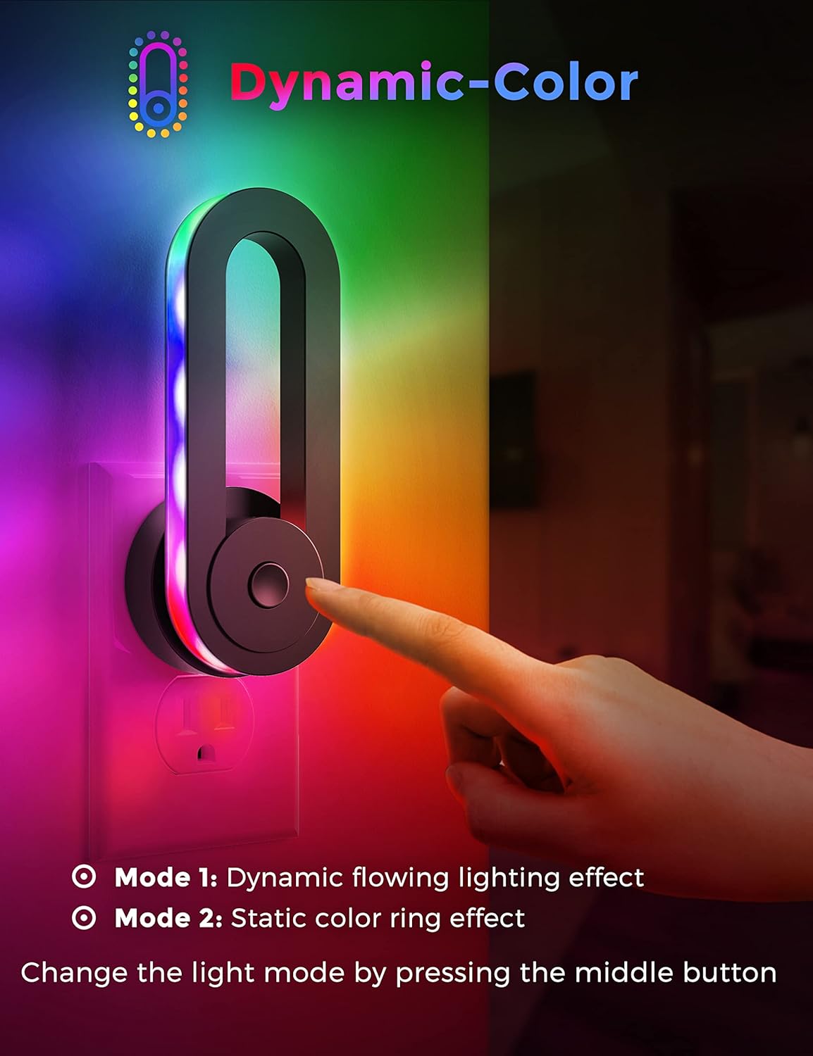 DORESSHOP Rainbow RGB Flowing Night Light with 3 Modes & 180° Rotatable Design Smart Sensor Decorative LED Lamp for Gaming Room Bedroom Nightstand