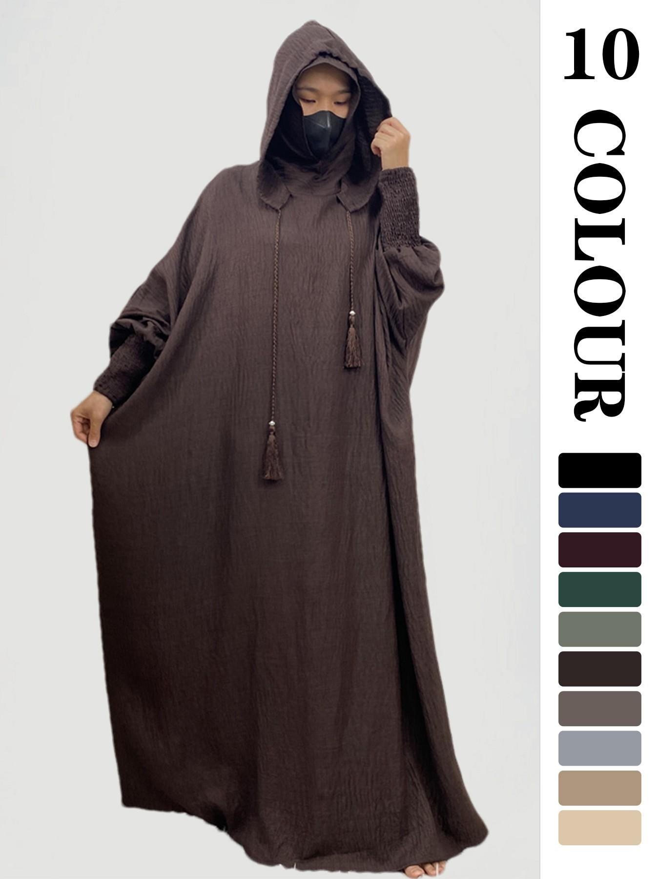 Women's Solid   Hooded   Dress, Casual Long Sleeve Dress for Fall & Winter, Women's Islamic Clothing for Daily Wear, Modesty Muslim Clothing