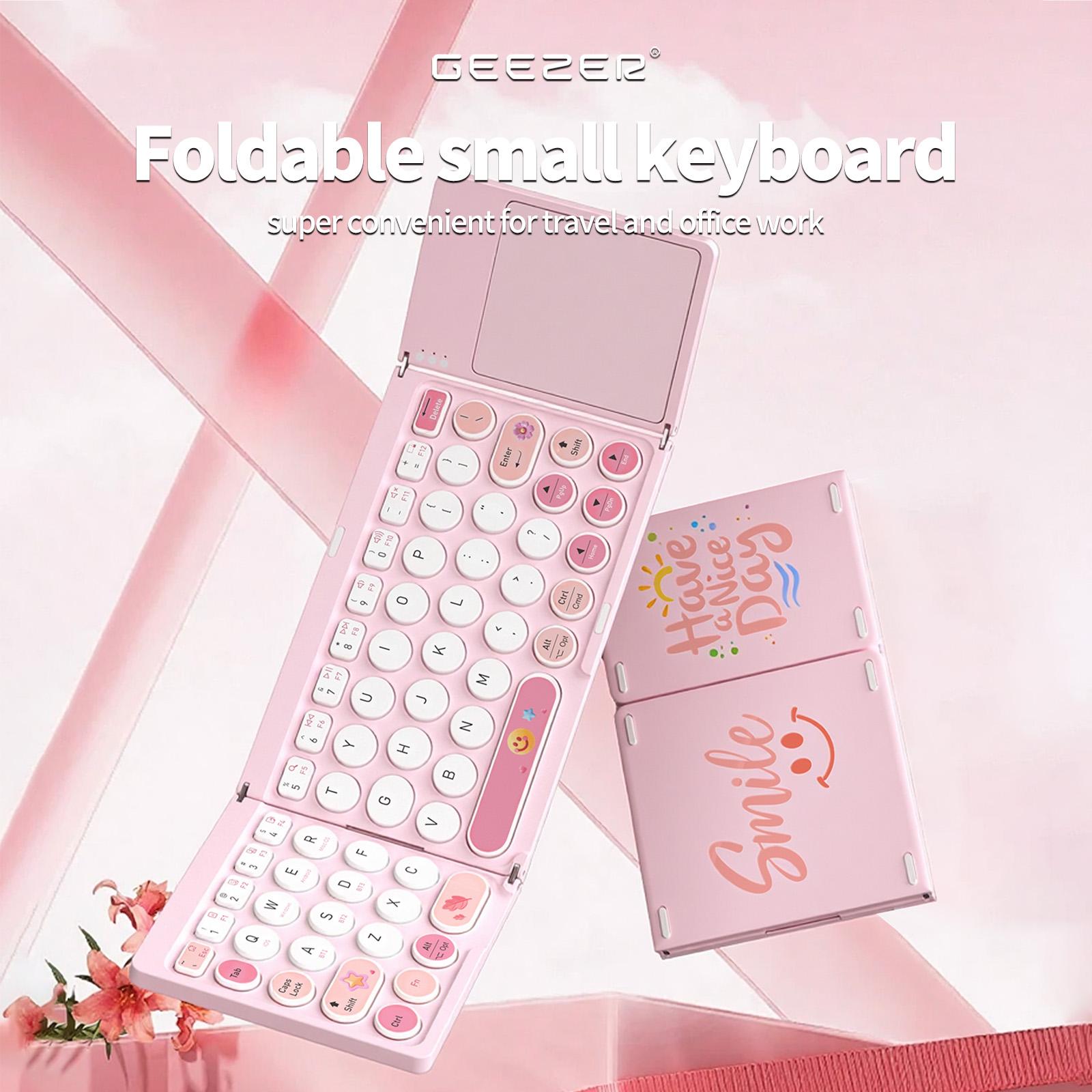 MOFii 1 Pc Z3 Pink Foldable Bluetooth Keyboard with Touchpad, Rechargeable, Cute iPad Tablet Essential for Girls, US Qwerty