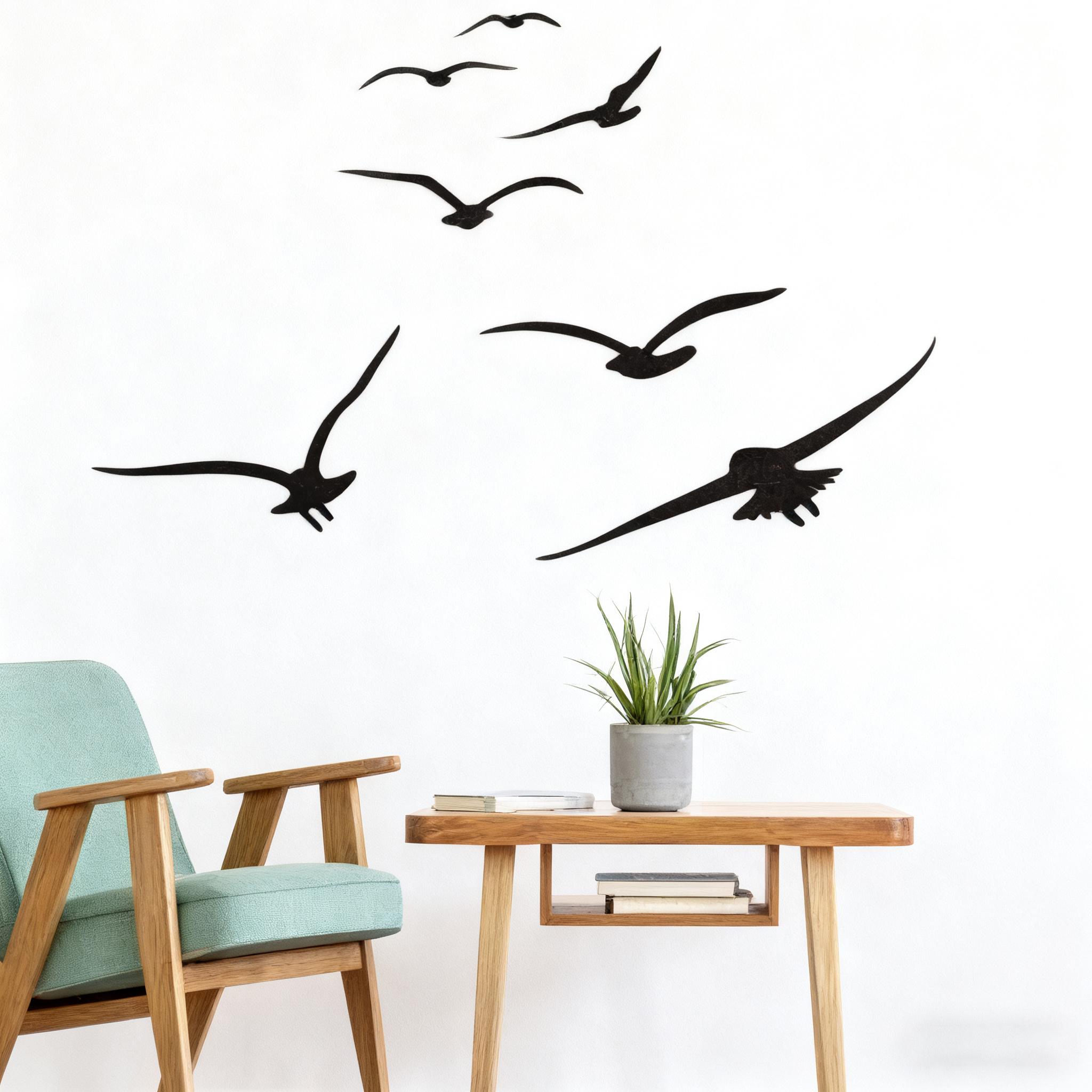 1pc Black Flying Seagulls Wall Sticker, Suitable for Living Room, Bedroom, Cabinet, Bathroom Background Wall Decoration, Home Decor, Wall Decoration