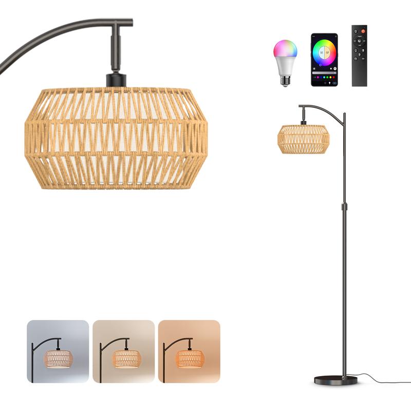 GLITGATE RGB Dimmable Y Floor Lamp with Remote Control, Bohemian Floor Lamp with 3 CCT,Farmhouse Floor Lamps with Rattan Shades, Mid century modern floor lamp, Adjustable Tall Lamp for Bedroom, Office for living room,bedroom GLITGATE RGB Dimmable Y Floor Lamp with Remote Control, Bohemian Floor Lamp with 3 CCT,Farmhouse Floor Lamps with Rattan Shades, Mid century modern floor lamp, Adjustable Tall Lamp for Bedroom, Office for living room,bedroom