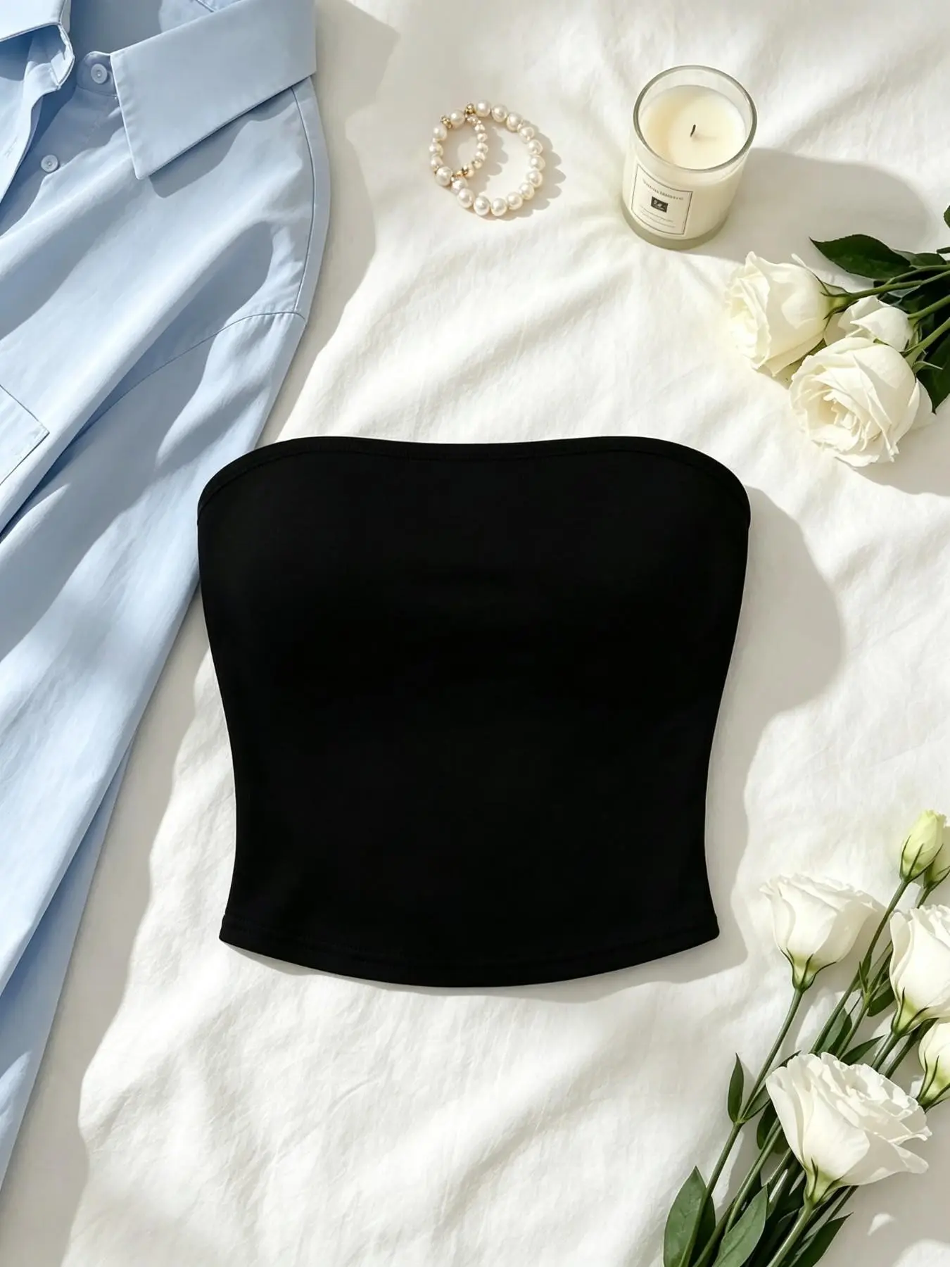 Women's Strapless Camisole Top, Solid Color Sleeveless Short Camisole, Slim Fit Casual Outerwear Vest, Basic Fashion Essential