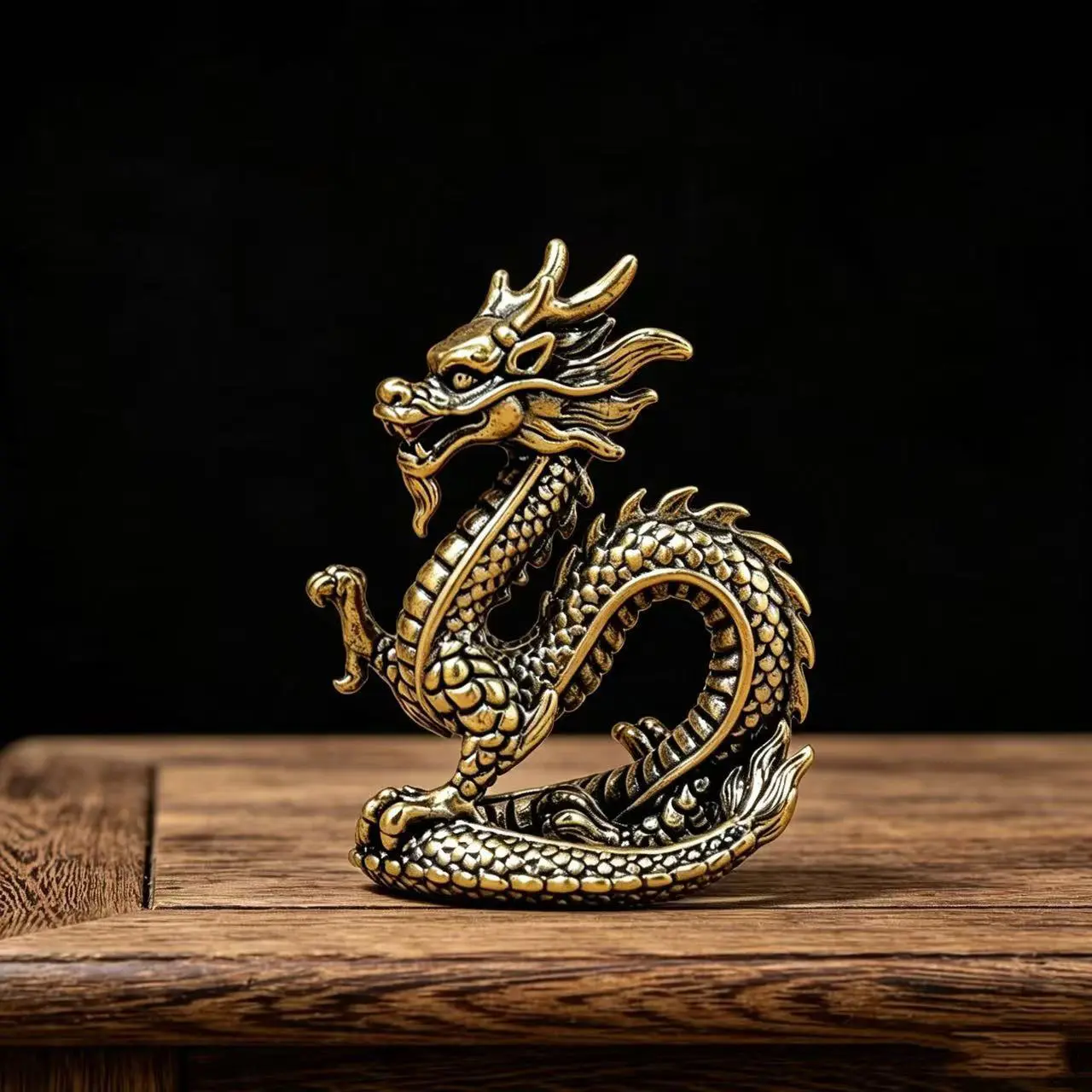 Vintage Brass Chinese Dragon Figurine - Antique Look Wealth Symbol, Home Decor Desk Ornament, Feng Shui Sculpture for Home Office (Sports & Outdoor Camping & Hiking Hammock Accessory)