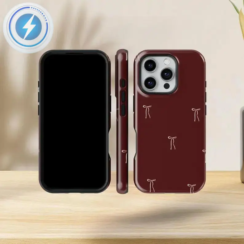 Magnetic Phone Case for iPhone Series (17 ProMax/16/15/14/13/12/11 Plus) - Burgundy Deep Red, Moody Elegant, Magnetic Charger Compatible, Fits iOS, Unisex, Ideal Gift