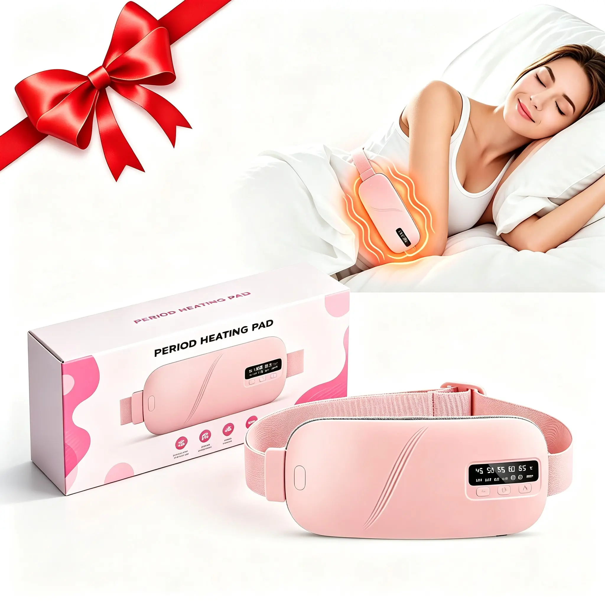 Portable Period Warm Belt with Vibration Massage, USB Rechargeable Adjustable Elastic Heating Wrap, Discreet Soft Abdomen Heat Pad for Daily Comfort, Ideal Holiday Gift for Girls & Ladies