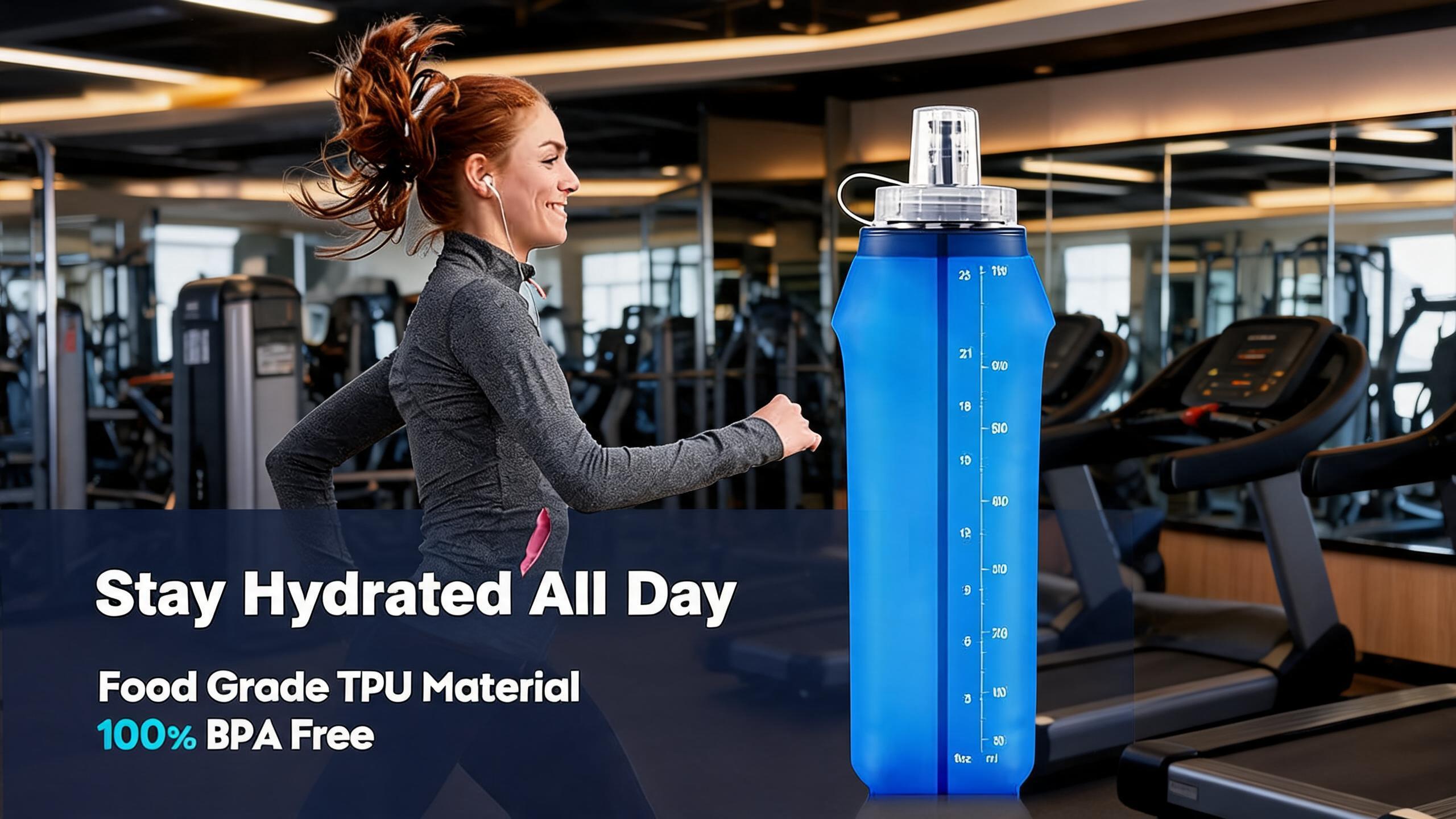 softice bottle2 Pack 500ml TPU Soft Water Flasks with Dust Cap, BPA-Free Foldable Portable Hydration Bottles for Running Vest, Hiking and Cycling