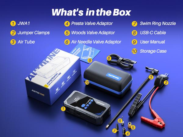 AUTOONE 12800mAh Jump Starter with Air Compressor (10L Gas/8.0L Diesel), 150PSI Car Battery Jumper Starter Portable, 4000A Jump Box Tire Inflator with LED Flashlight, LCD Display, Storage Case AUTOONE 12800mAh Jump Starter with Air Compressor (10L Gas/8.0L Diesel), 150PSI Car Battery Jumper Starter Portable, 4000A Jump Box Tire Inflator with LED Flashlight, LCD Display, Storage Case