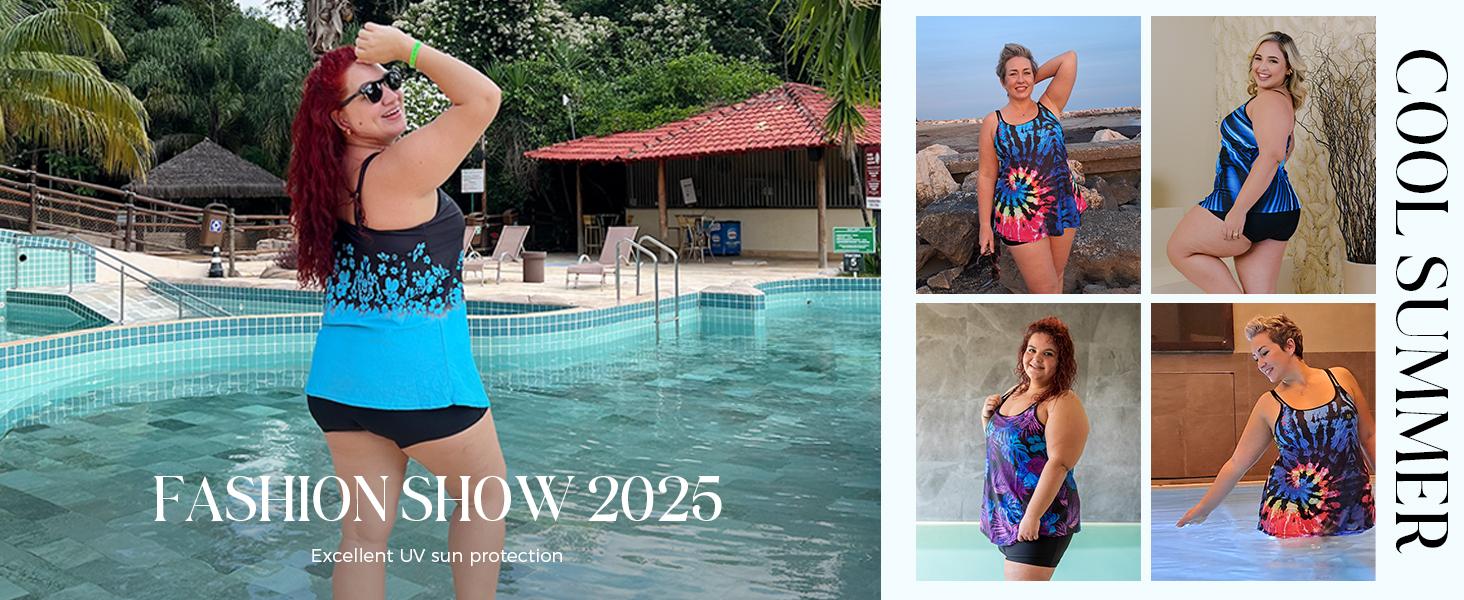 【12-28W】Hanna Nikole Womens Plus Size Tankini Swimsuit Two Piece Bathing Suits Flowy Swim Tops with Boy Shorts Outdoorfun SpringStatements