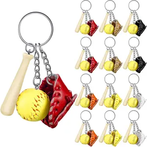 Softball Keychain Gifts Mini Wooden Bat Keyring for Girls Team Gifts Bulk Softball Accessories Sports Party Favors(12 Pieces)