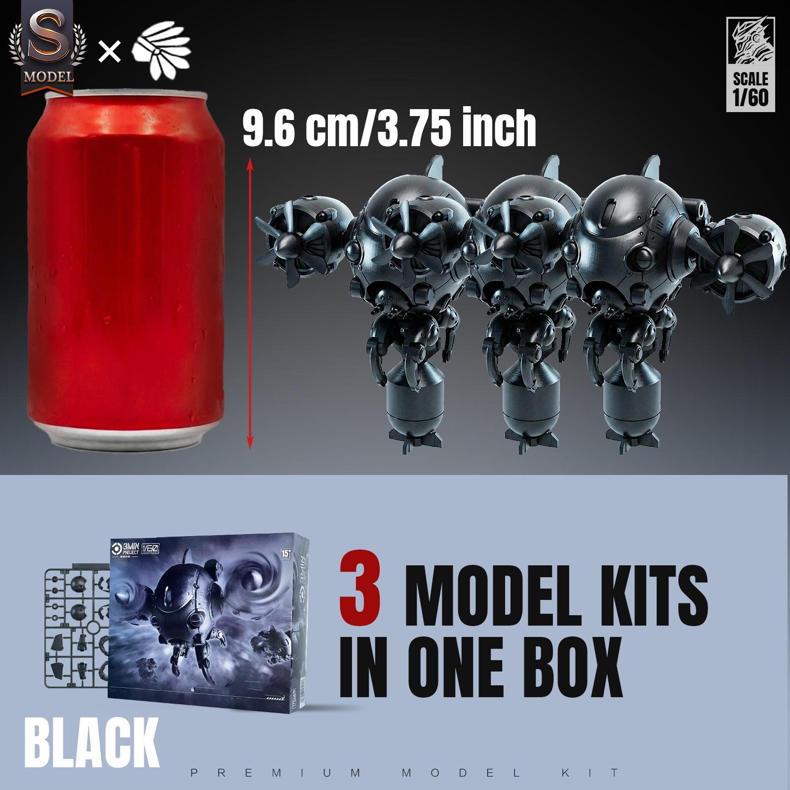 1/60 Scale Sci-Fi Mecha Assembly Model Set (3 Pieces), Paintable, Poseable, Openable, 3.75 Inches, Ideal for Desktop Display and Collection