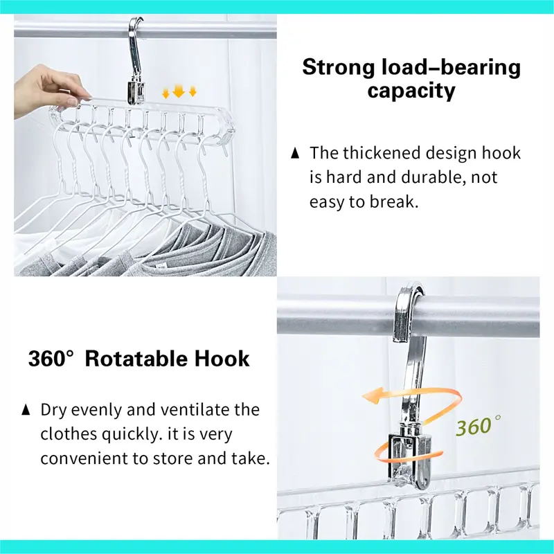 5-Pack Heavy-Duty Foldable Plastic Pants Hangers - 9 Holes, Adjustable Hooks, Anti-Slip Curved Shape Hanger, Compact House Accessories for Closet Hanging, Garage Home Storage Supplies