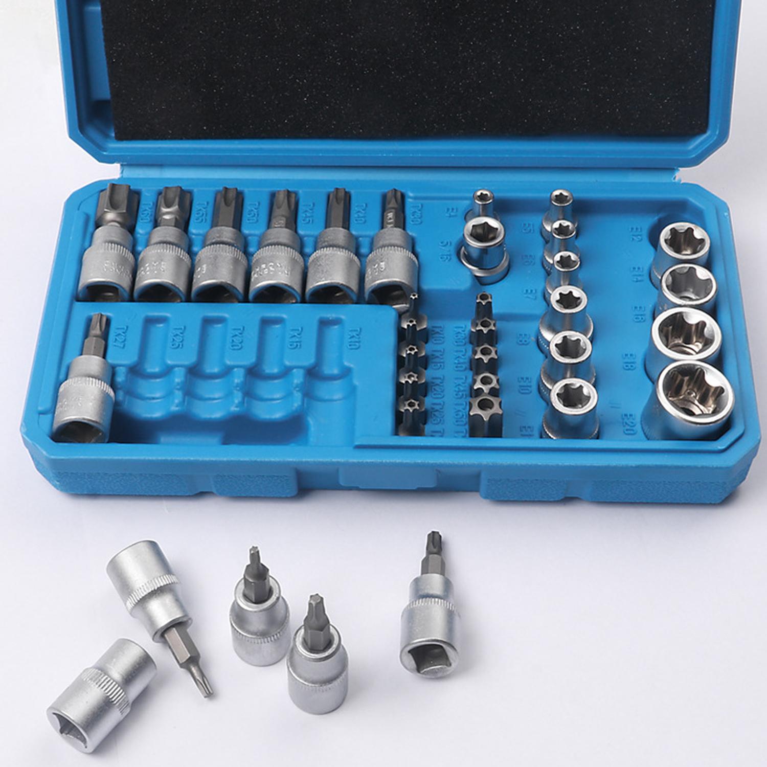 34-Piece E-Type Hex, Internal External Star Key Kit, Large Medium Small Sizes, Durable Metal Construction, Versatile Tool Set, Socket Wrench Set, Bit Socket Set
