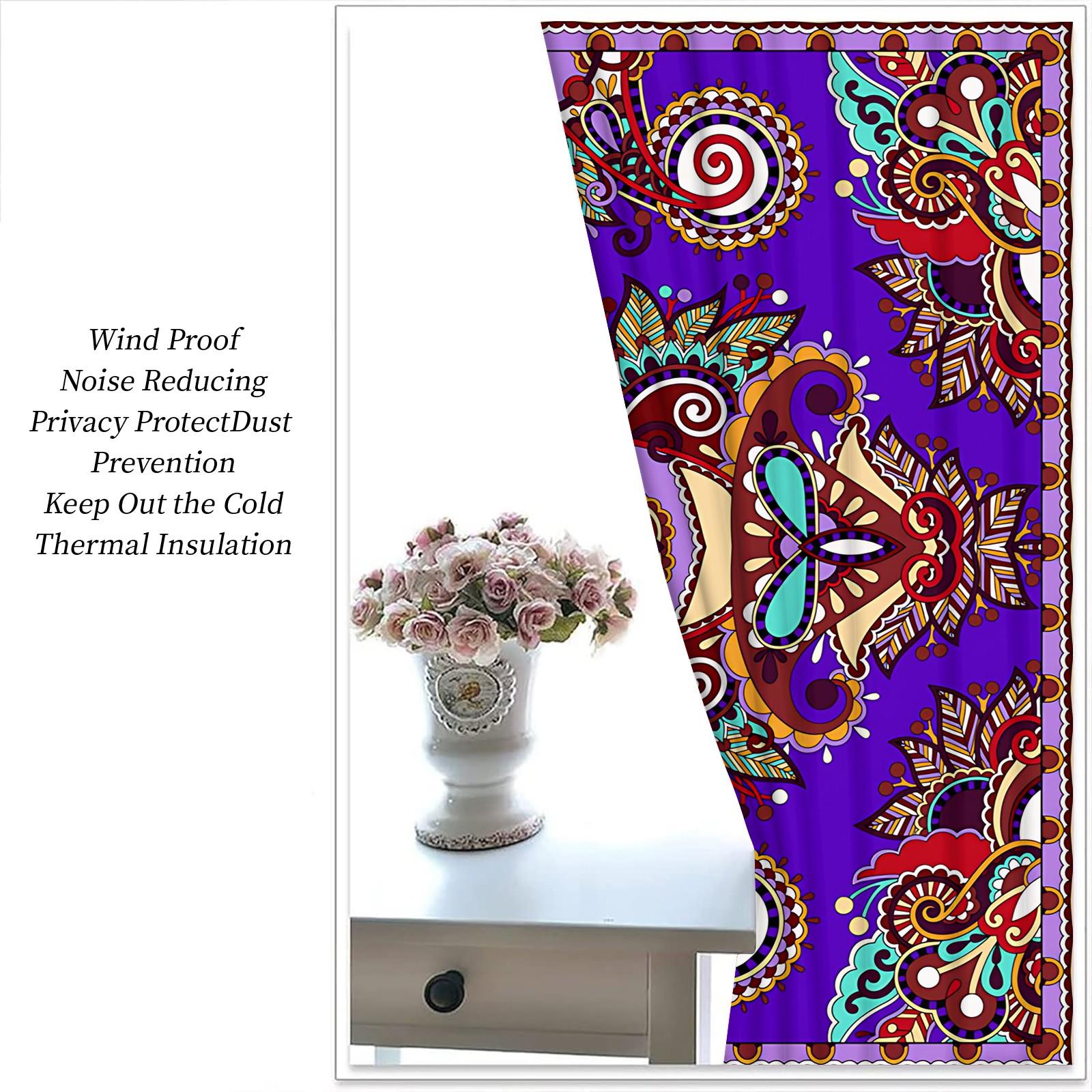 2 Panels Set Boho Paisley Digital Print Window Drapes, Vintage Ethnic Style Darkening Grommet Curtains, Thermal Insulated Privacy Blackout Drapes, Decorative Window Treatment for Living Room, Bedroom, Dorm, Home Office