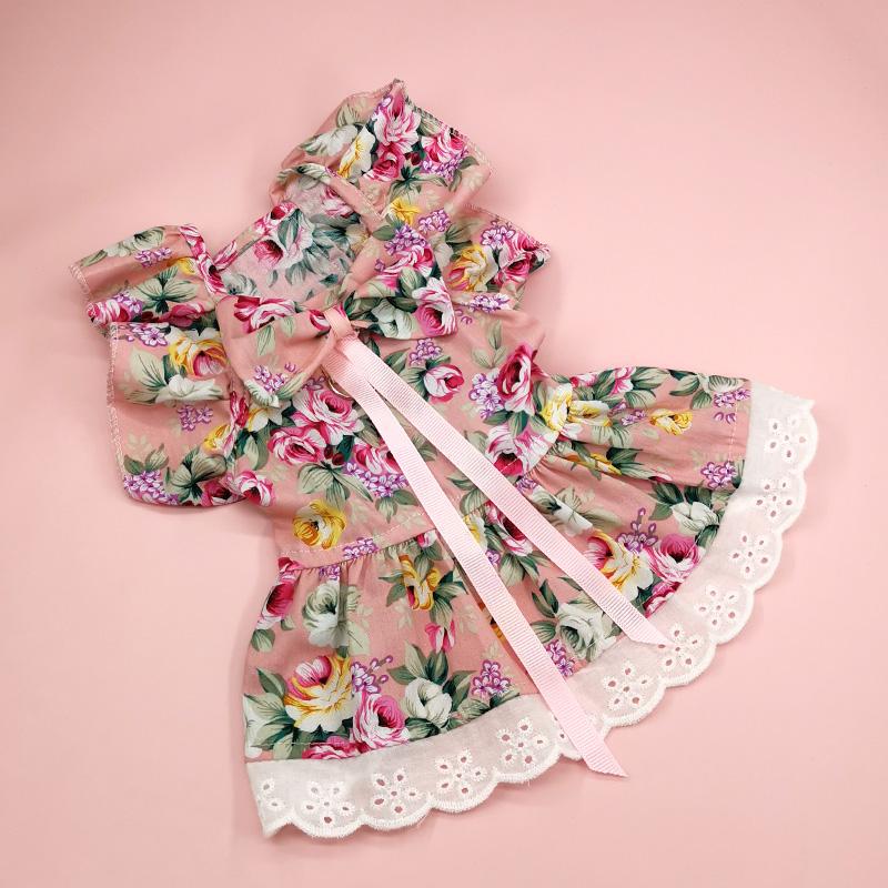 Cute Fashion Print Pet Dress with Bow, Plaid Pet Costume, Elastic Mesh Princess Dress, Puppy Cat, Complete Set