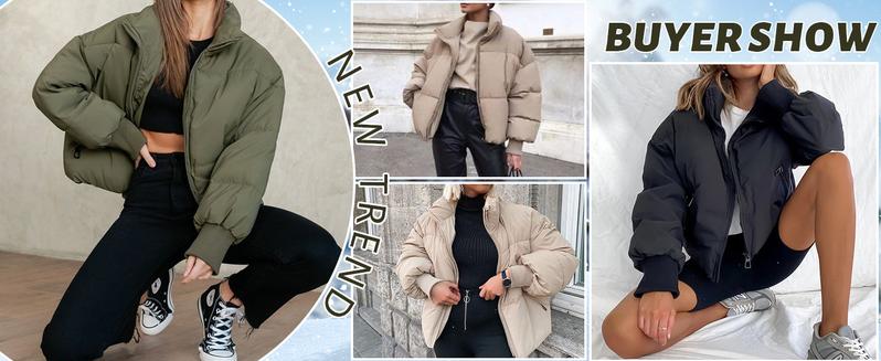 Yimoon Women's Elegant Stylish Short Cotton Jacket with Hood and Zipper Winter Jacket Women Winter Outerwear with Windproof Cuffs Warm Casual Thick Mujer Coat