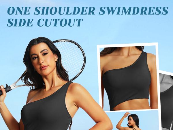 Daci One Shoulder Swim Dress - Cutout One Piece Swimsuit Women with Skirt Tummy Control Bathing Suit
