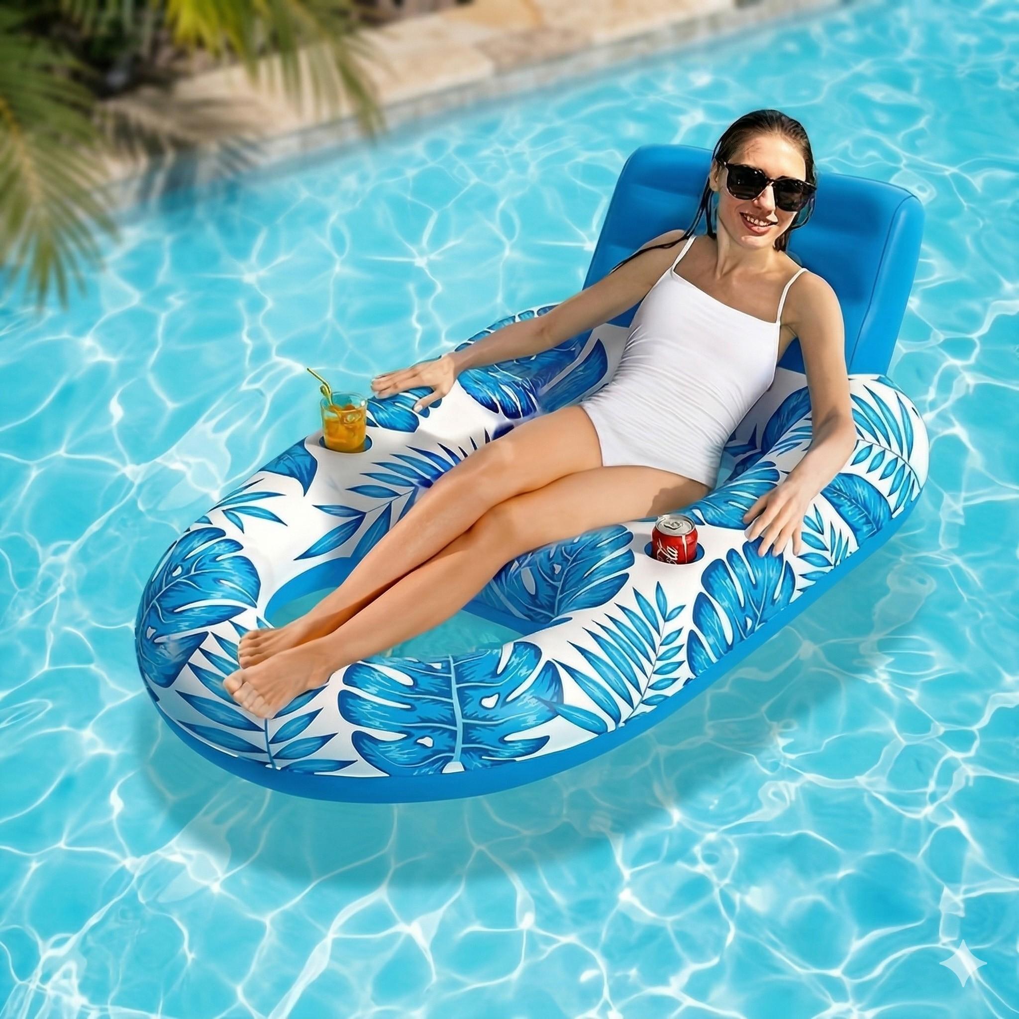2026 New Multi-Functional Inflatable Maple Leaf Recliner Float, Cup Holder & Net Design, Ideal for Relaxing at Poolside, Bulk Purchase Available