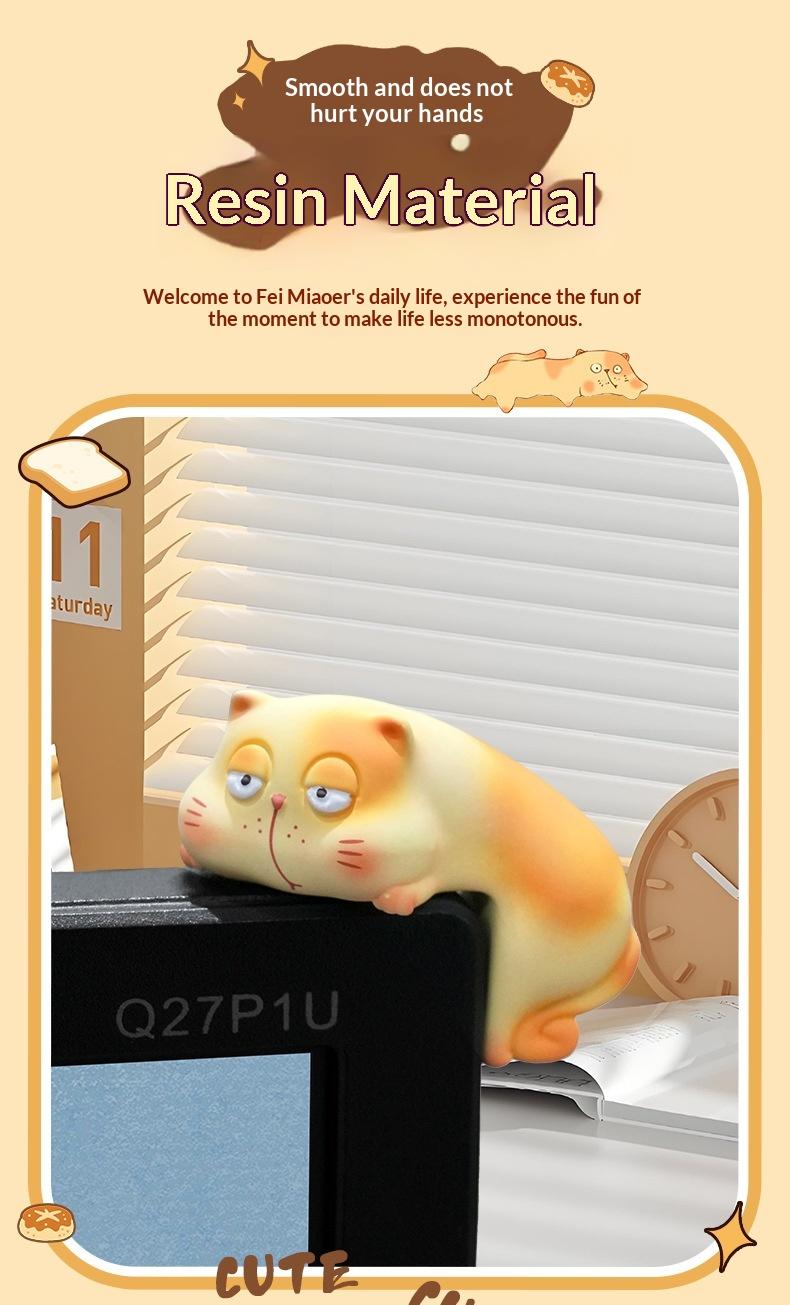 Funny Fat Cat Monitor Sitter Set - 6Pcs Cute Chubby Kitty Computer Topper, Desktop Ornament for Office Desk Decor, Stress Relief Gift for Cat Lovers & Coworkers