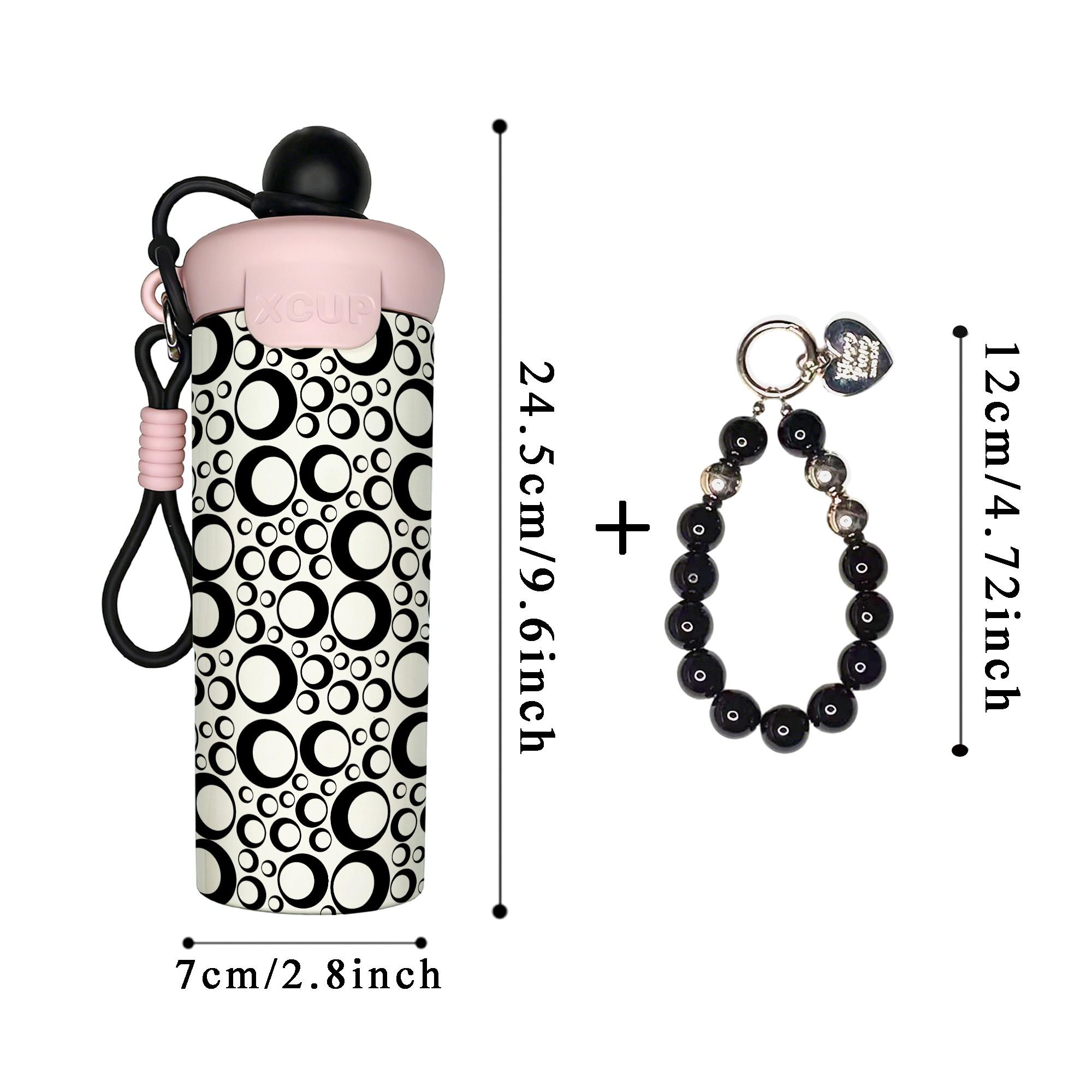 600ML with Straw and Beaded Bracelet, Stainless Steel, Insulated Cups, Leak-Proof, Keeps Cold/hot, Ideal for Home, Commute, Travel, Gift