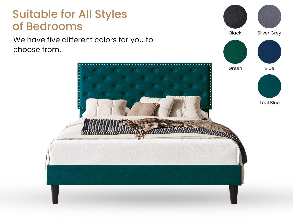 【Clearance】SHA CERLIN Fulll/Queen/King Size Velvet Bed Frame with Adjustable Headboard【Frame Only No Mattress】Diamond Button Tufted and Rivet Decor, No Box Spring Needed#ChristmasGifts#TikTokShopBlackFriday