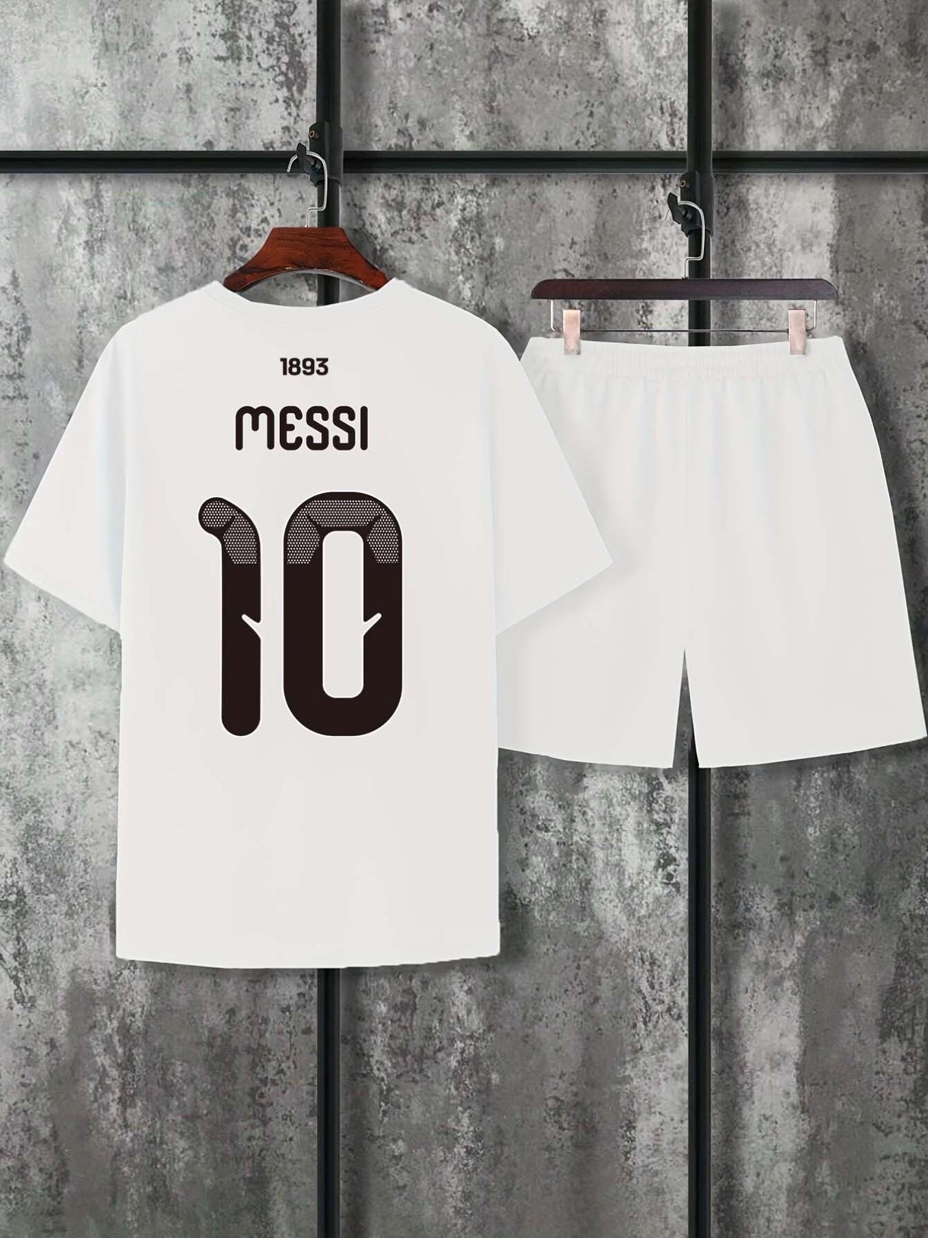 Men's Argentina #10 Messi 2 Piece, World Cup Champions Graphic T-Shirt & Shorts, Sporty Casual Soccer Fan Gear for Summer